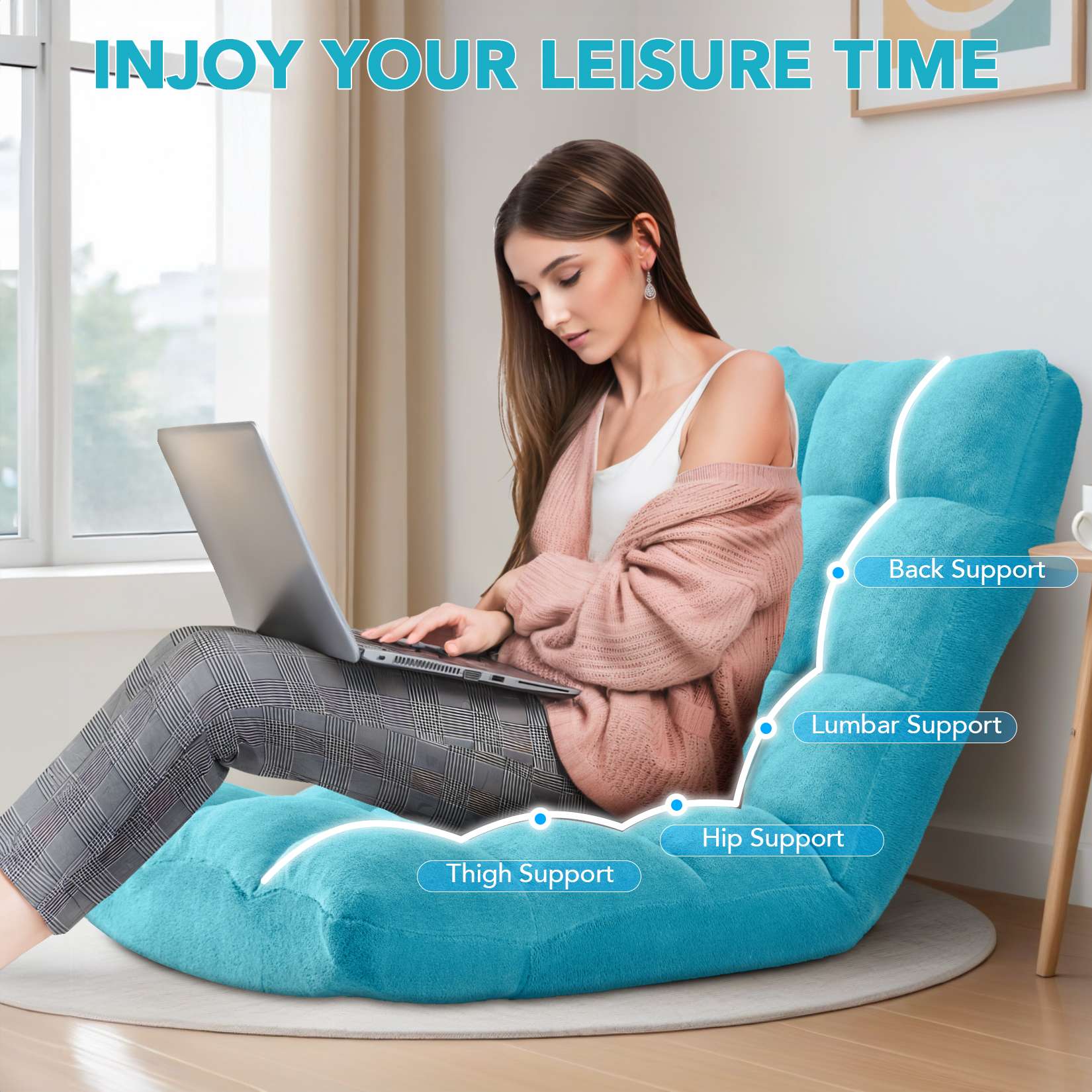 AHB® Folding Floor Chair with Back Support Adjustable Floor Lazy Sofa Chair