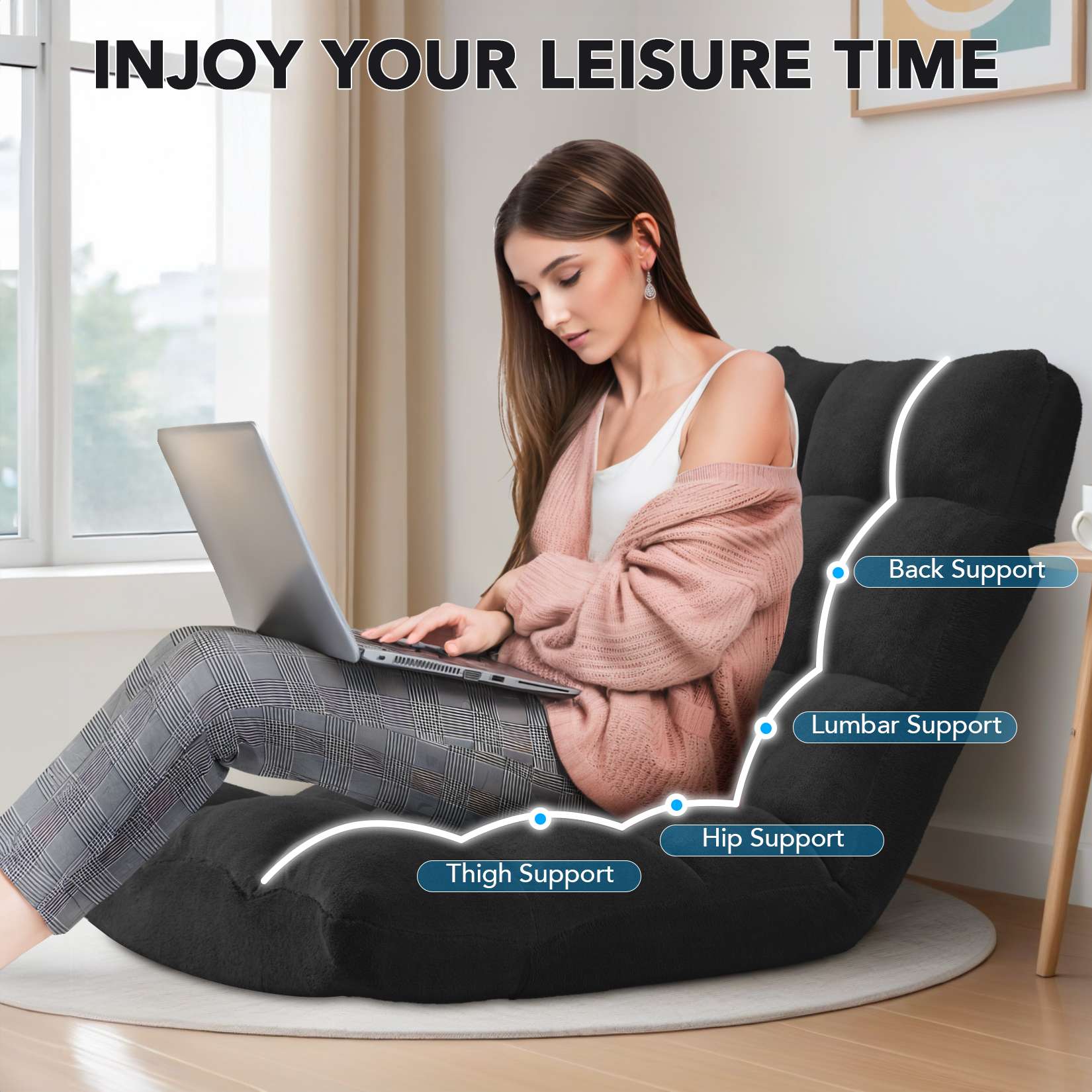 AHB® Folding Floor Chair with Back Support Adjustable Floor Lazy Sofa Chair