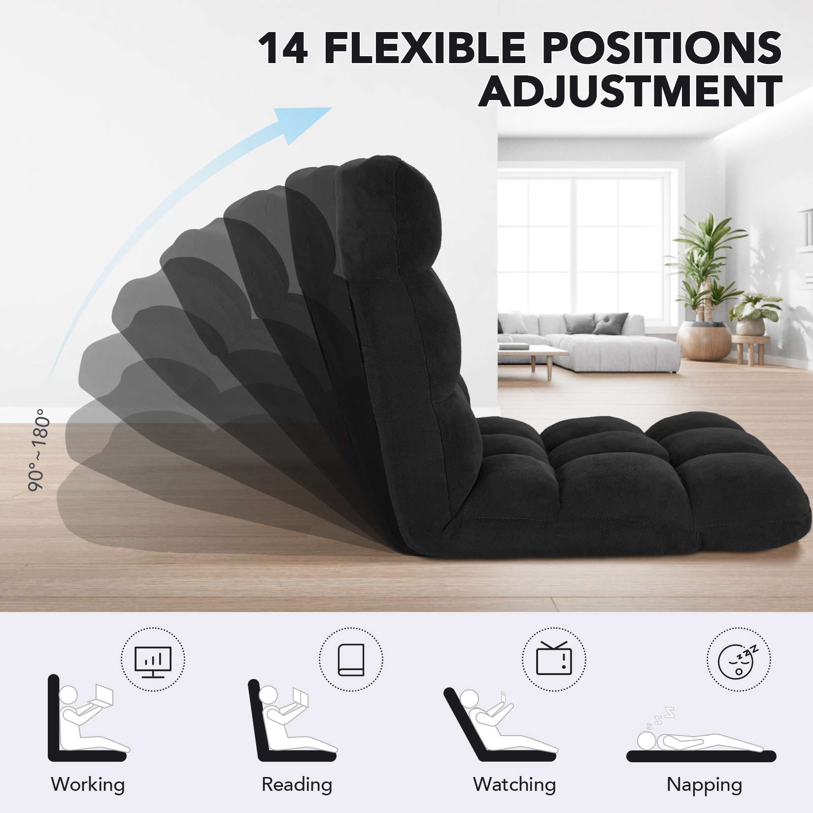 AHB® Folding Floor Chair with Back Support Adjustable Floor Lazy Sofa Chair