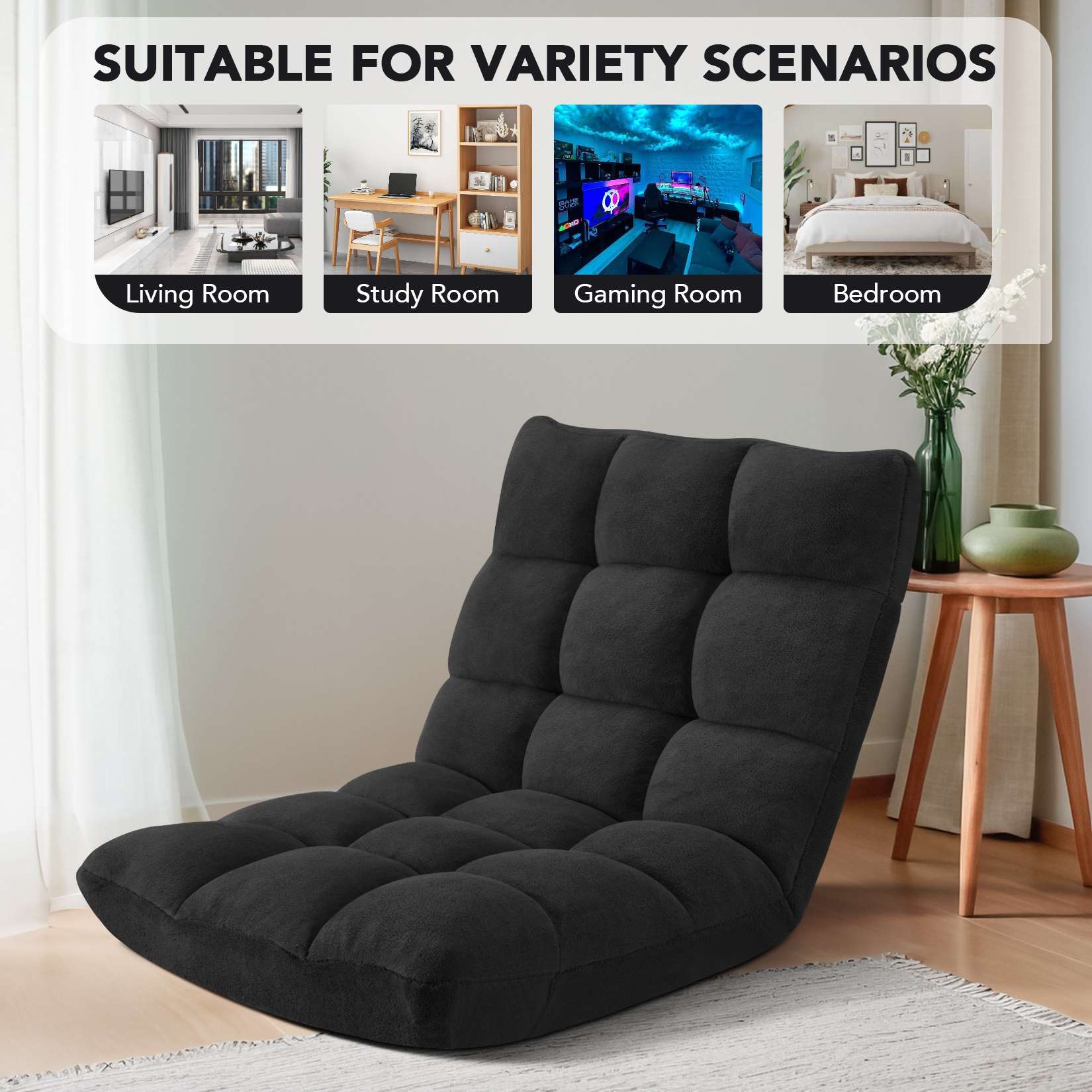 AHB® Folding Floor Chair with Back Support Adjustable Floor Lazy Sofa Chair
