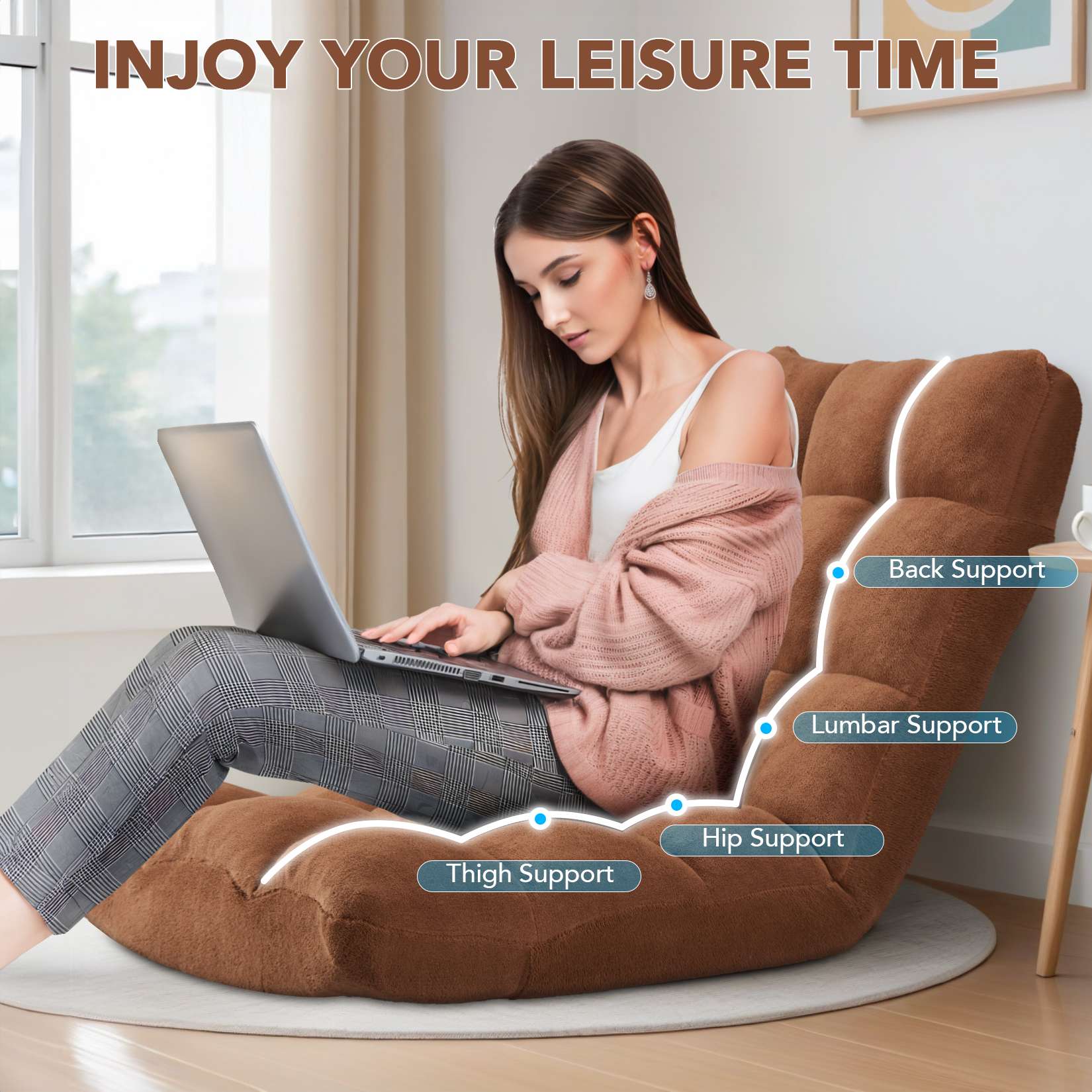 AHB® Folding Floor Chair with Back Support Adjustable Floor Lazy Sofa Chair