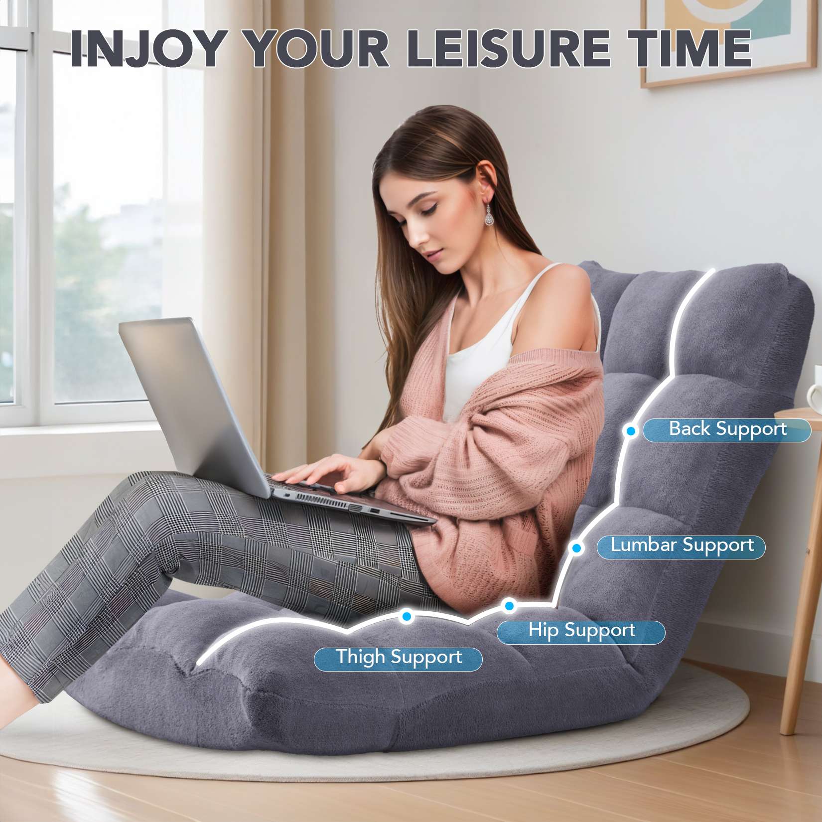 AHB® Folding Floor Chair with Back Support Adjustable Floor Lazy Sofa Chair