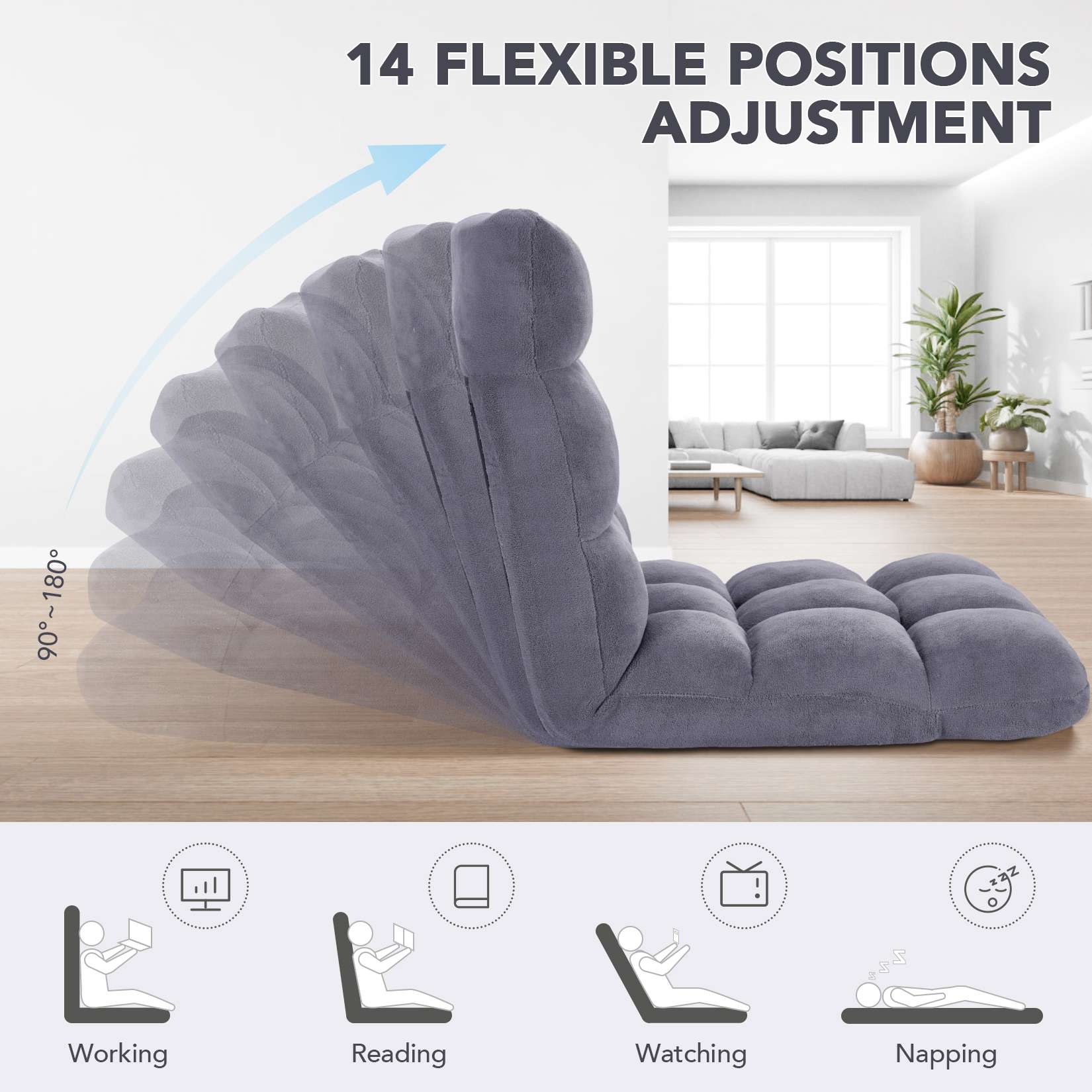 AHB® Folding Floor Chair with Back Support Adjustable Floor Lazy Sofa Chair
