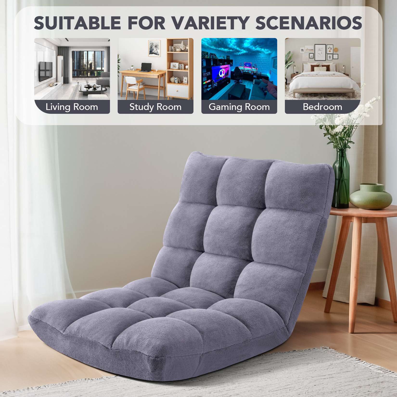 AHB® Folding Floor Chair with Back Support Adjustable Floor Lazy Sofa Chair