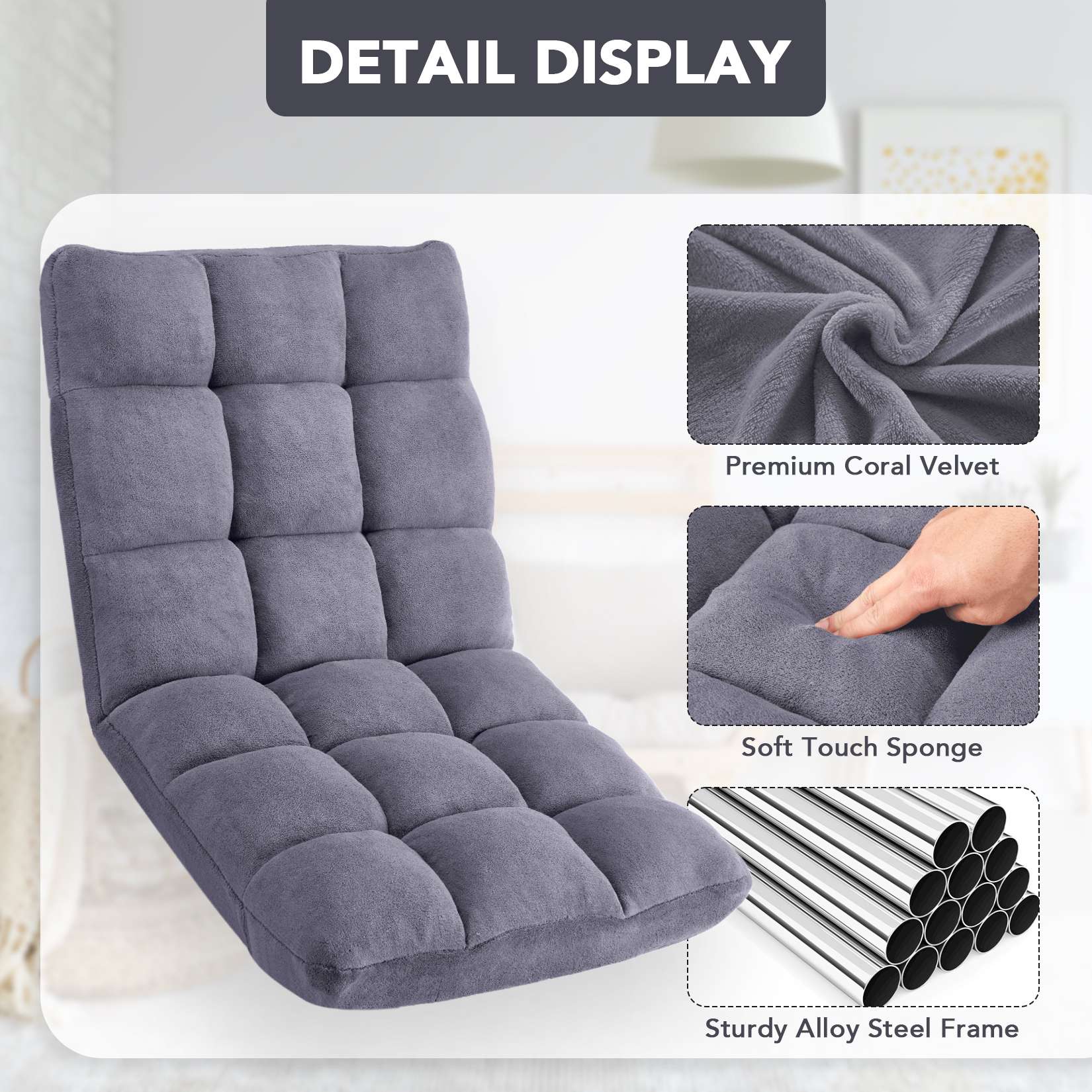 AHB® Folding Floor Chair with Back Support Adjustable Floor Lazy Sofa Chair
