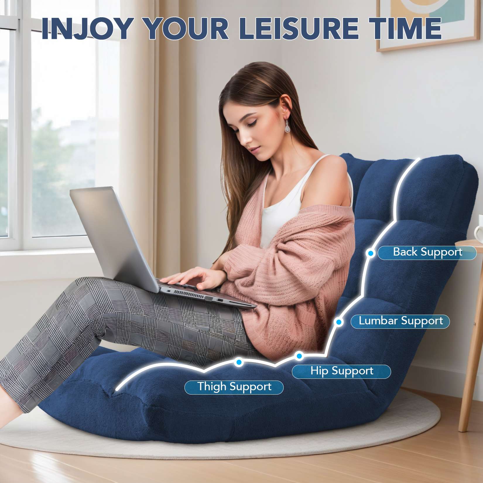 AHB® Folding Floor Chair with Back Support Adjustable Floor Lazy Sofa Chair