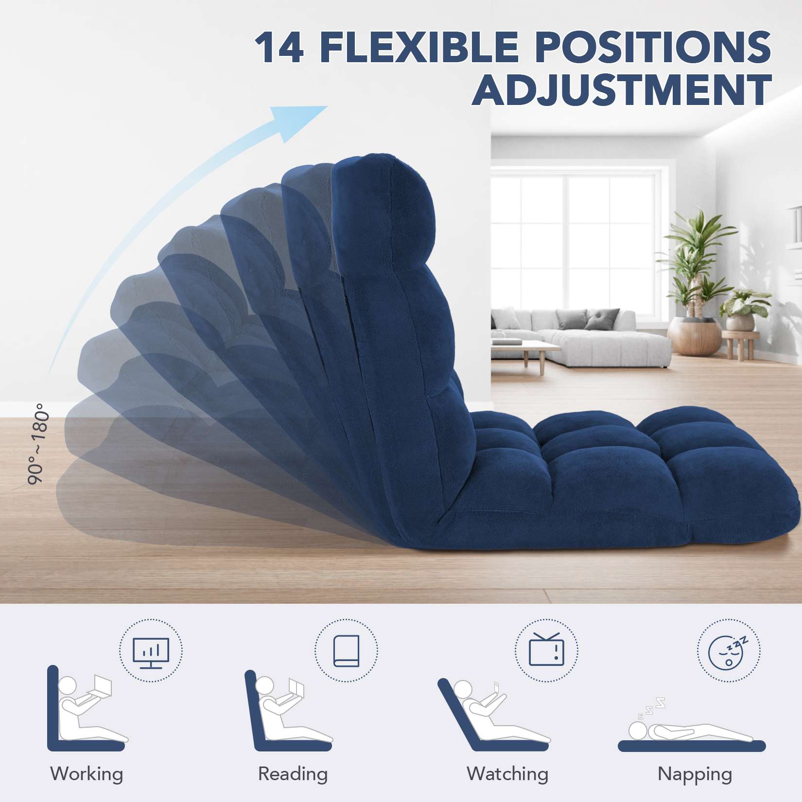 AHB® Folding Floor Chair with Back Support Adjustable Floor Lazy Sofa Chair
