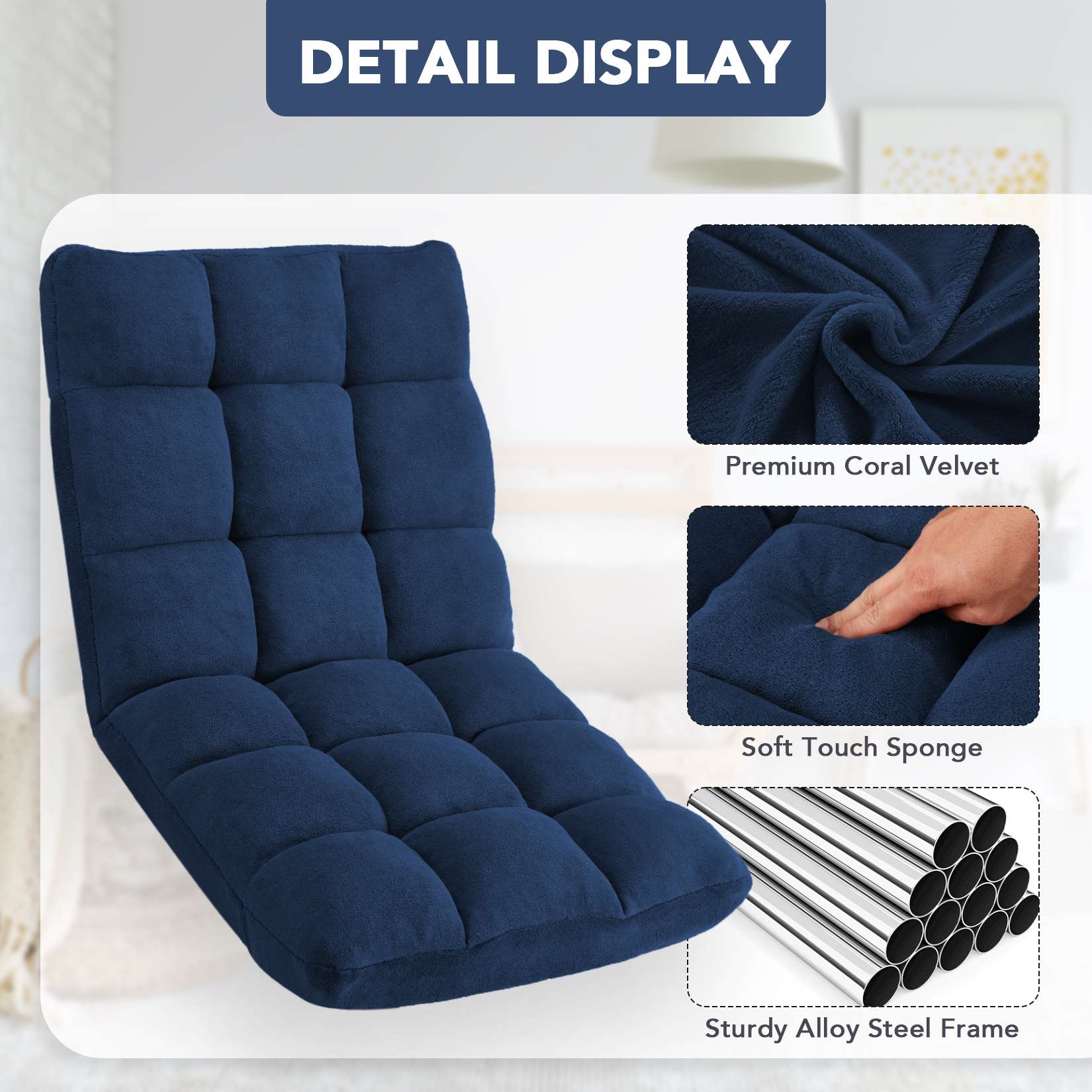 AHB® Folding Floor Chair with Back Support Adjustable Floor Lazy Sofa Chair