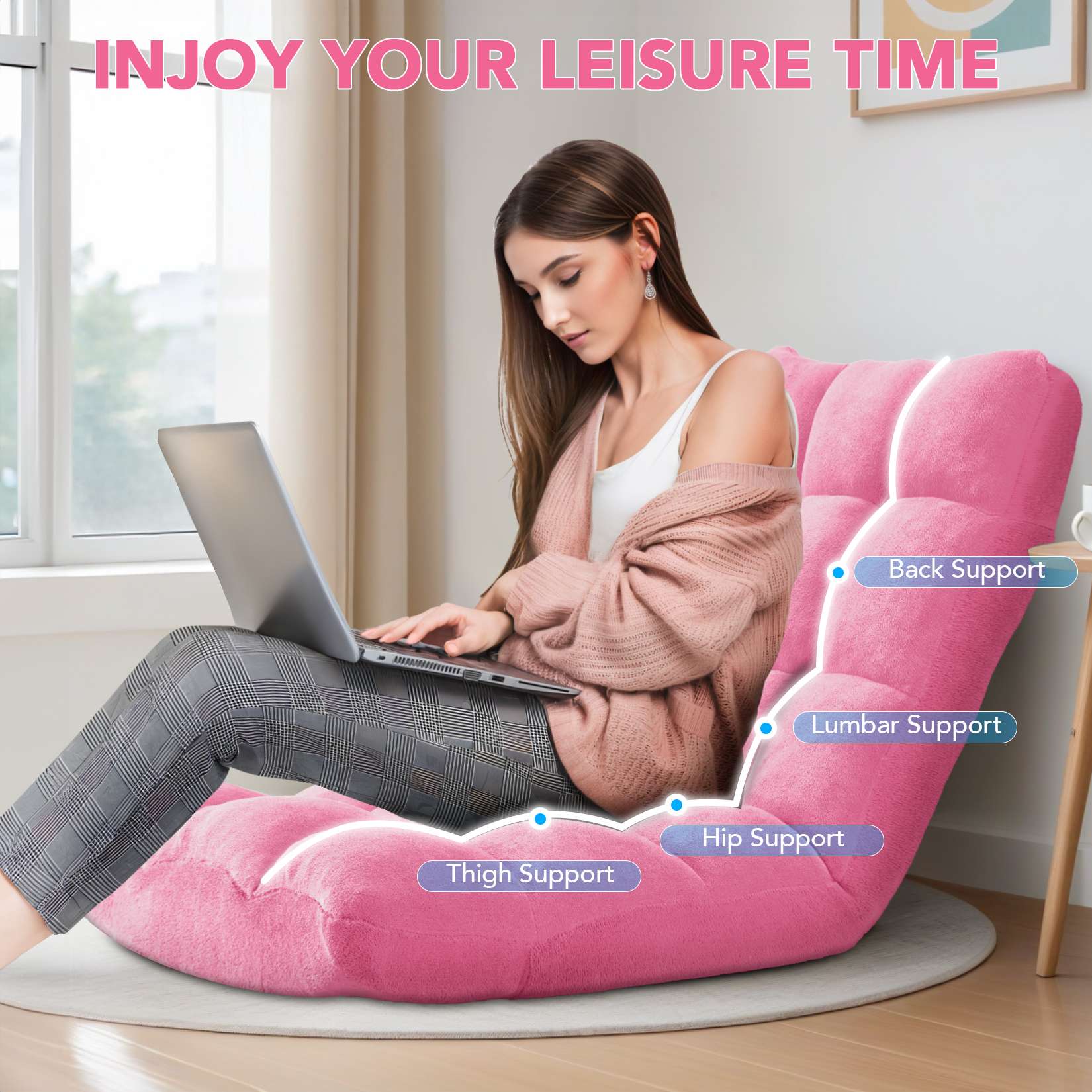 AHB® Folding Floor Chair with Back Support Adjustable Floor Lazy Sofa Chair