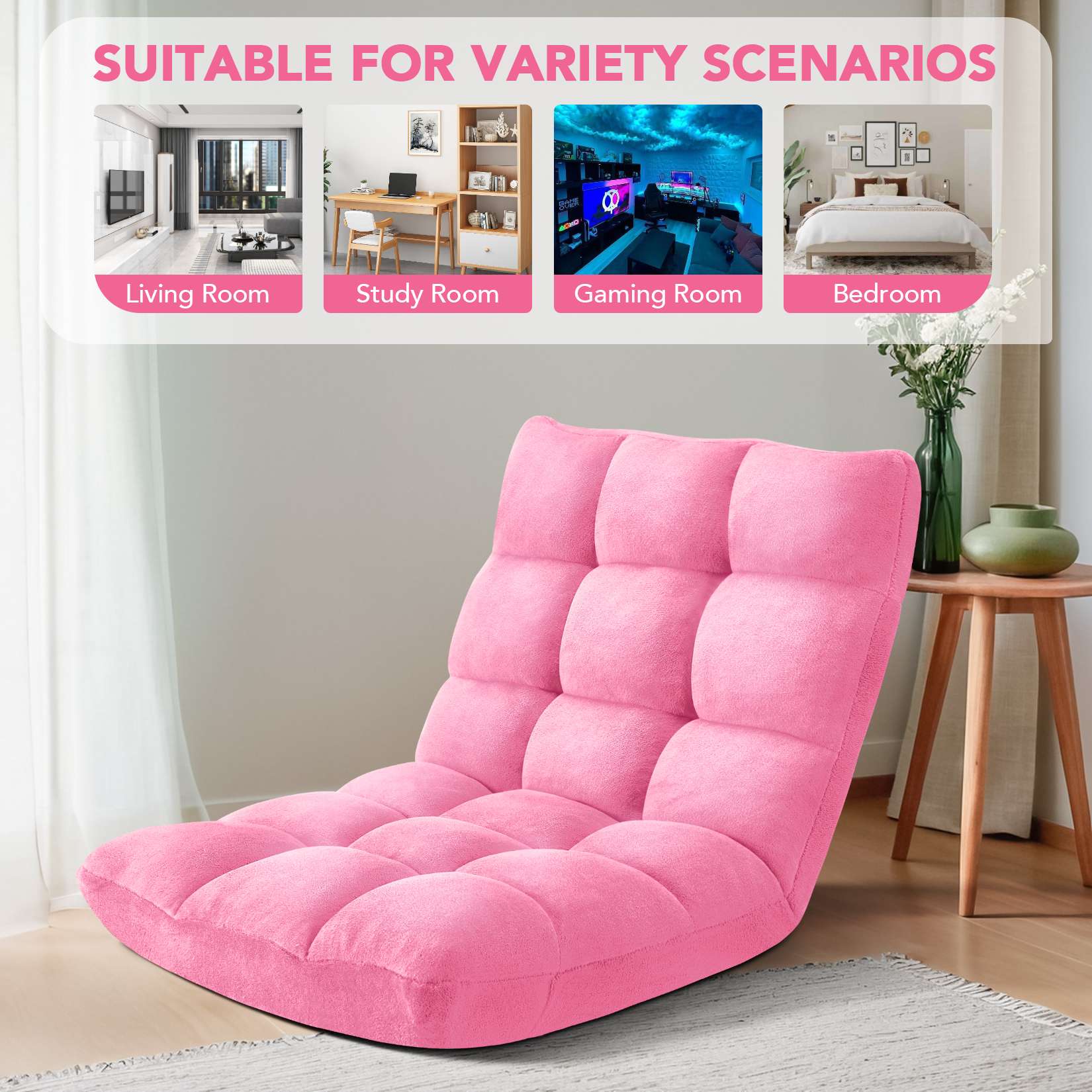 AHB® Folding Floor Chair with Back Support Adjustable Floor Lazy Sofa Chair