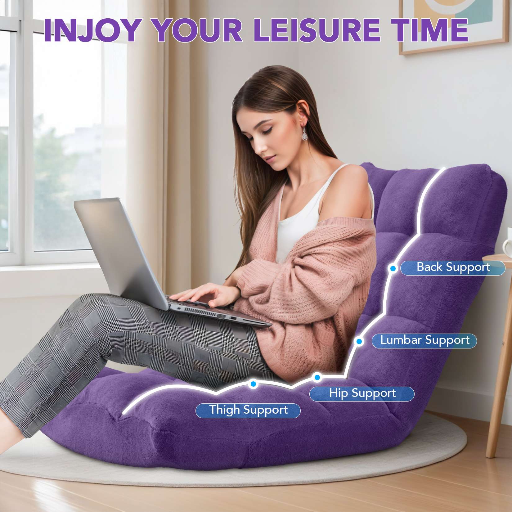 AHB® Folding Floor Chair with Back Support Adjustable Floor Lazy Sofa Chair