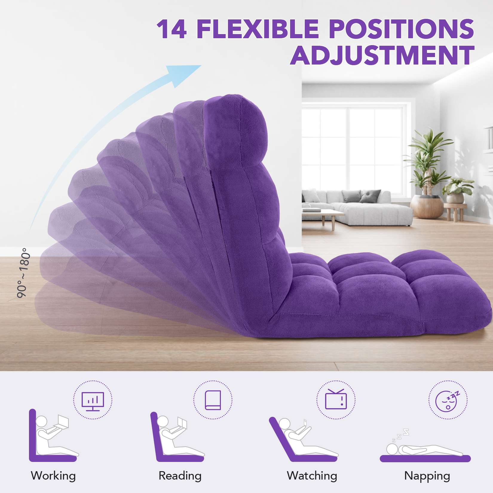 AHB® Folding Floor Chair with Back Support Adjustable Floor Lazy Sofa Chair