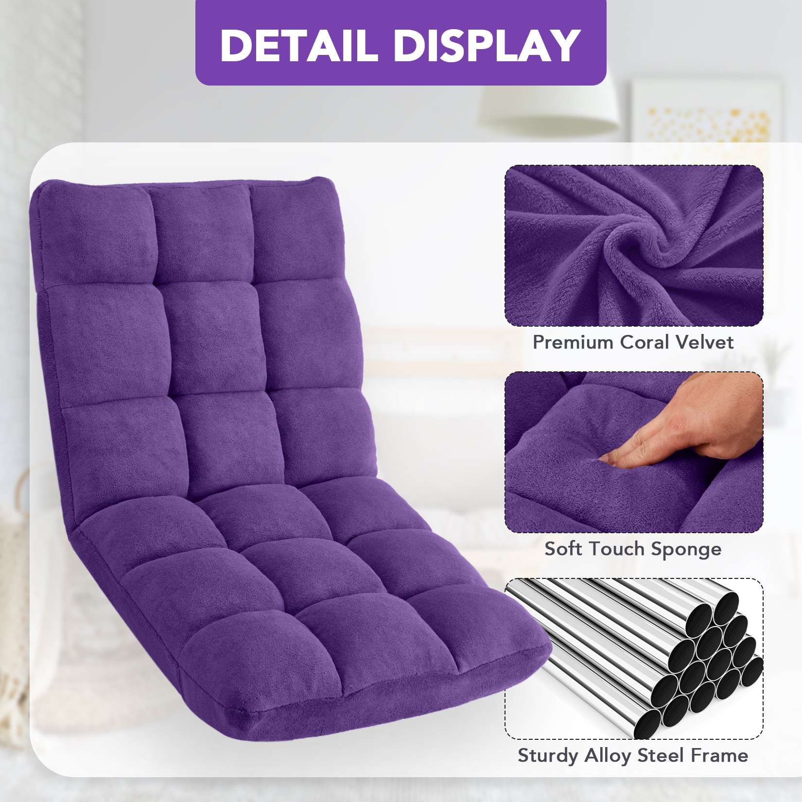 AHB® Folding Floor Chair with Back Support Adjustable Floor Lazy Sofa Chair