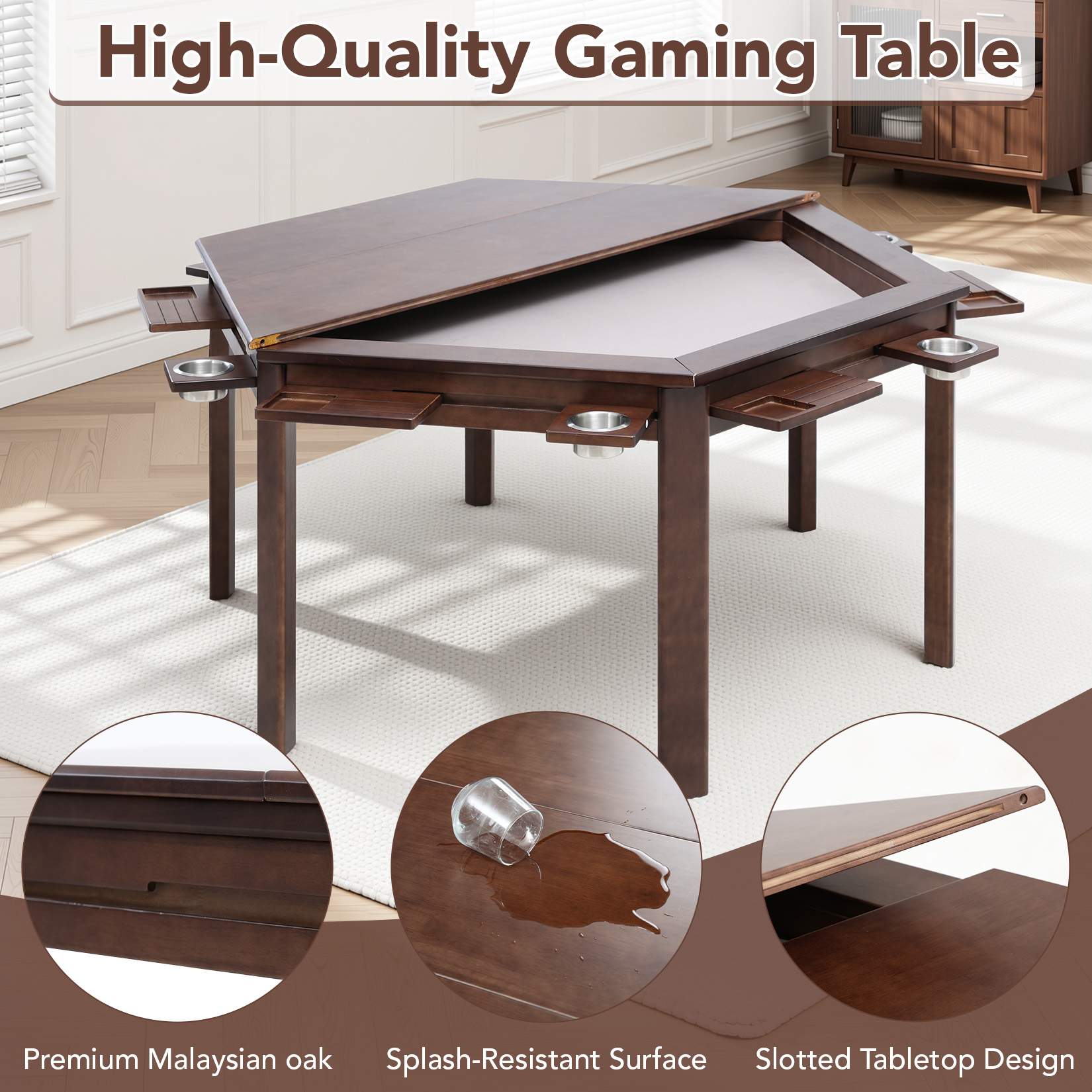 Avocahom Hexagonal Board Game Table for 4-6 with Removable Table Top