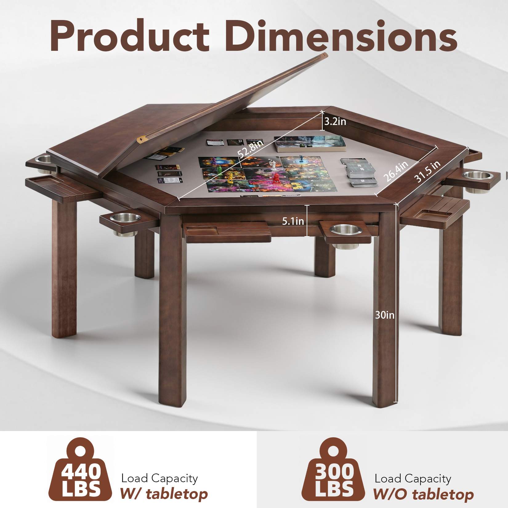 Avocahom Hexagonal Board Game Table for 4-6 with Removable Table Top