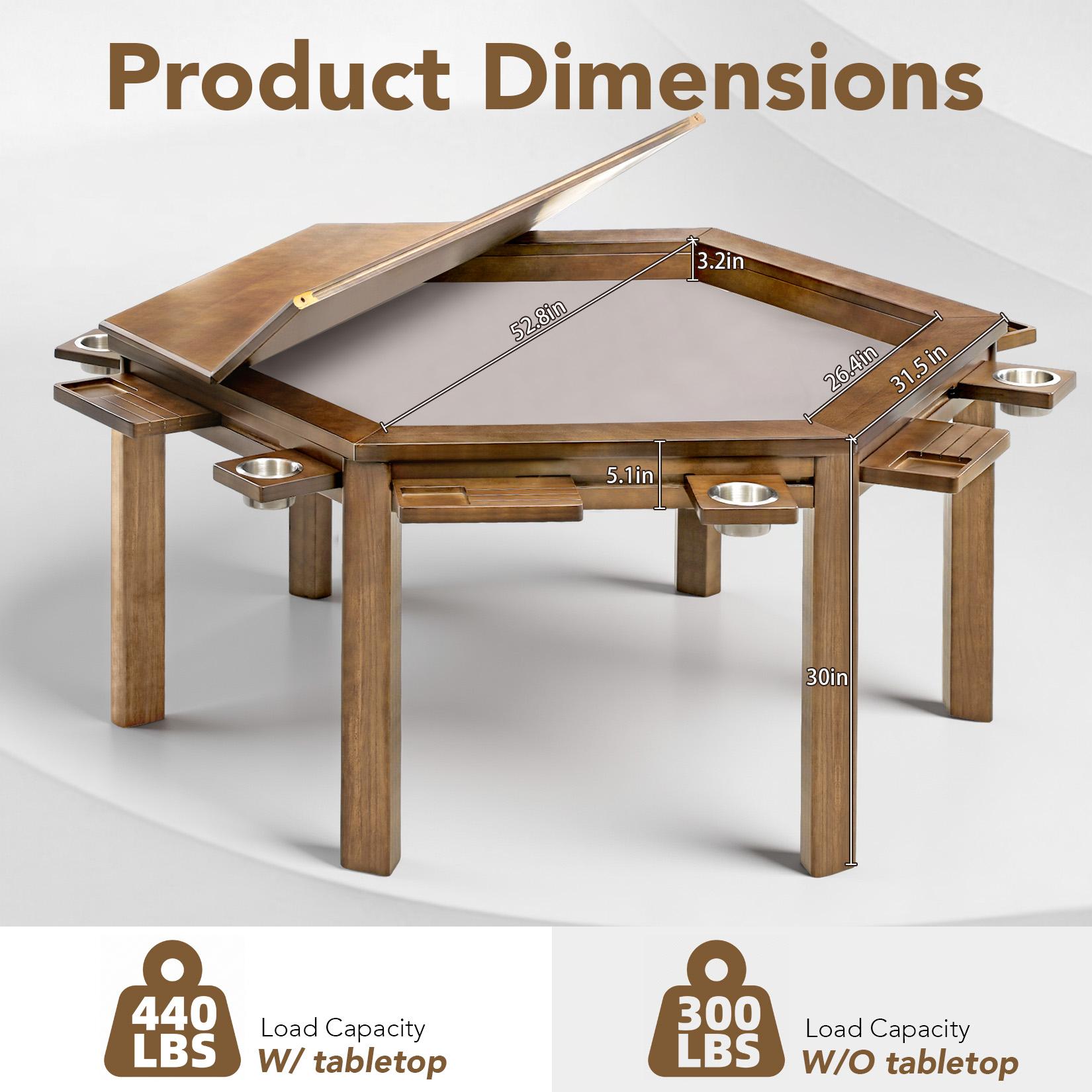 Avocahom Hexagonal Board Game Table for 4-6 with Removable Table Top