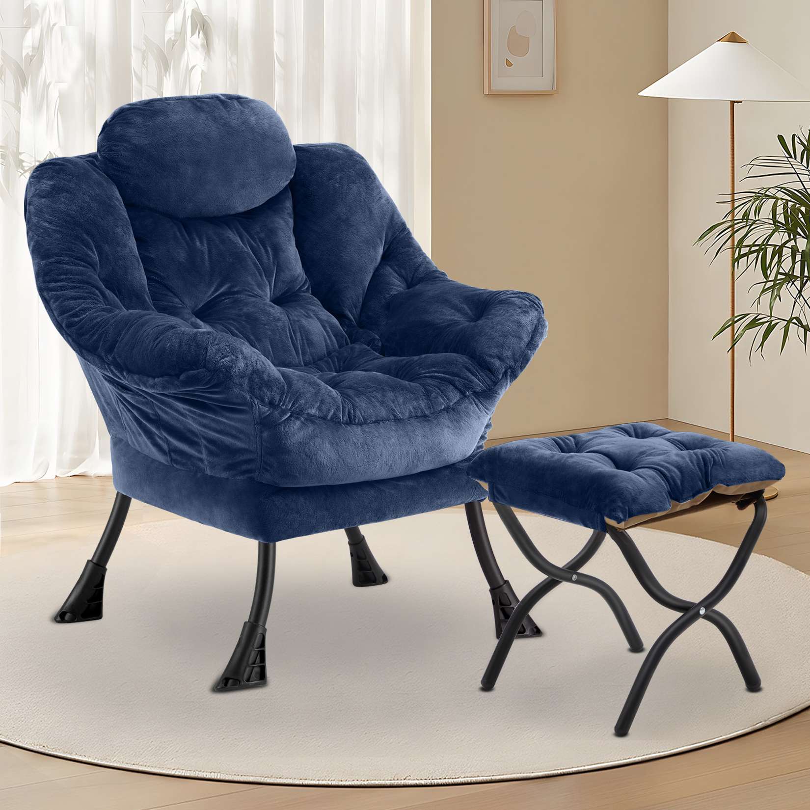 AHB® Lazy Chair with Folding Ottoman Upholstered Sofa Armchair Reading Chair