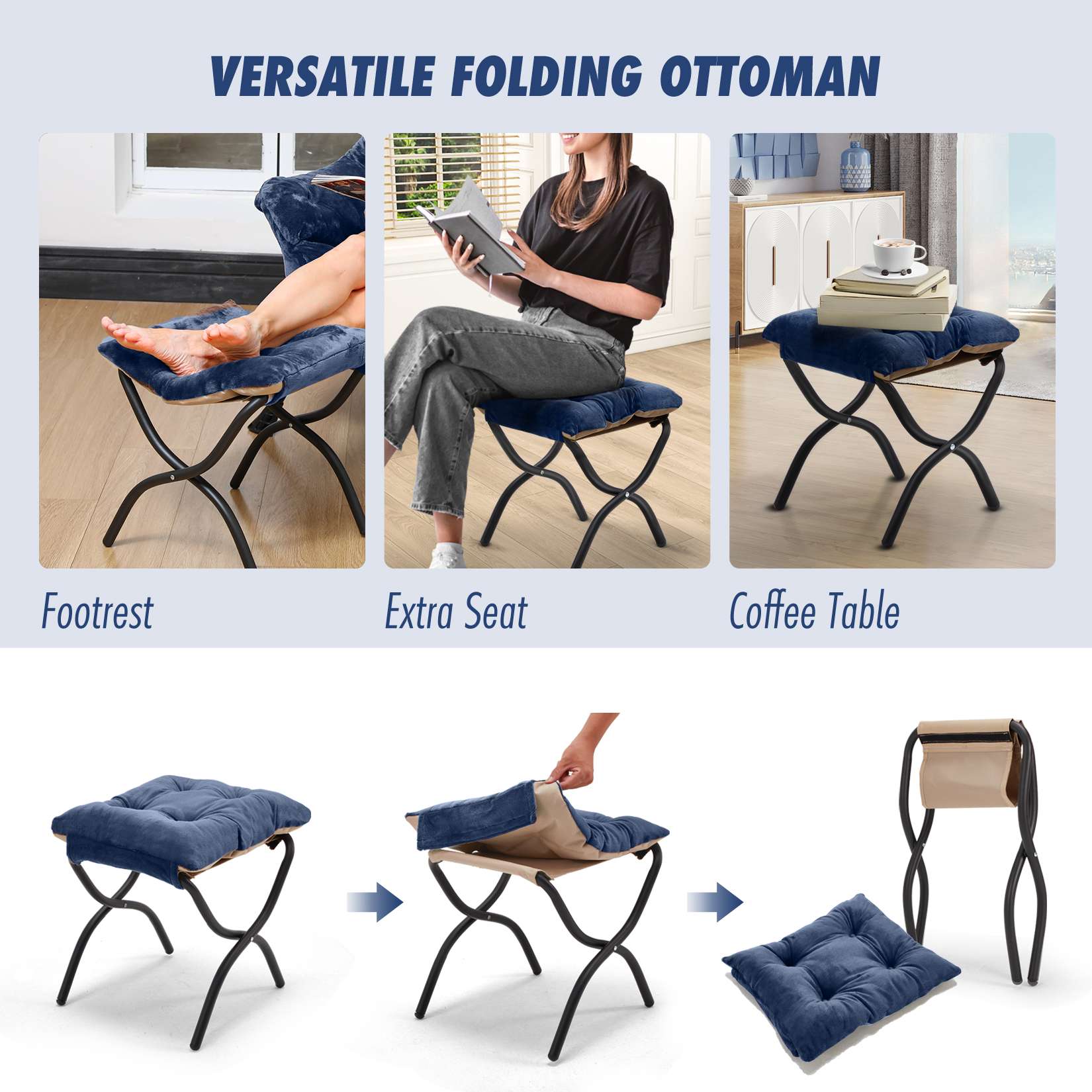 AHB® Lazy Chair with Folding Ottoman Upholstered Sofa Armchair Reading Chair