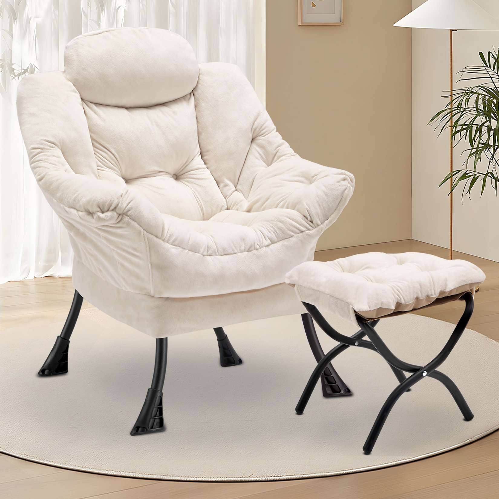 AHB® Lazy Chair with Folding Ottoman Upholstered Sofa Armchair Reading Chair