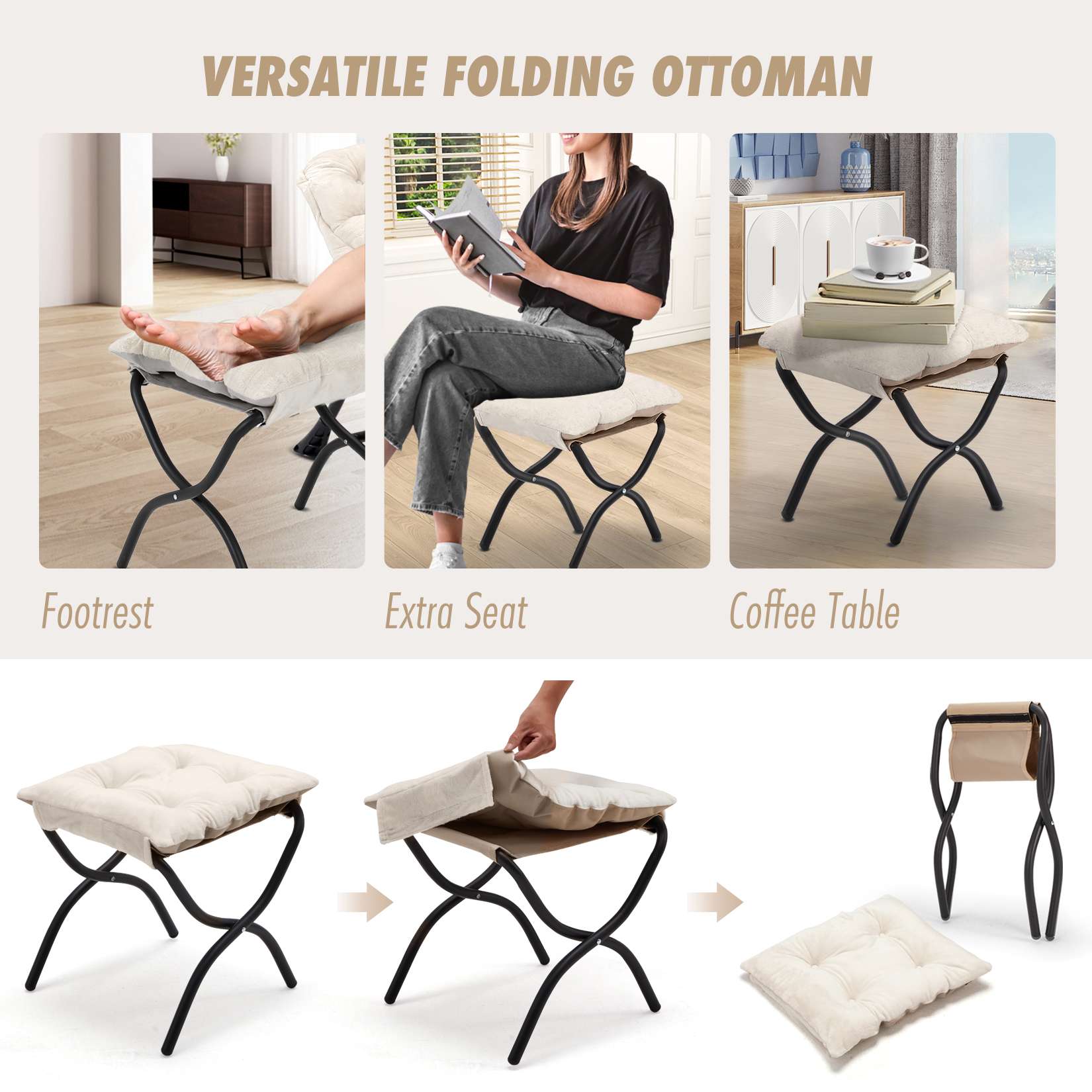 AHB® Lazy Chair with Folding Ottoman Upholstered Sofa Armchair Reading Chair
