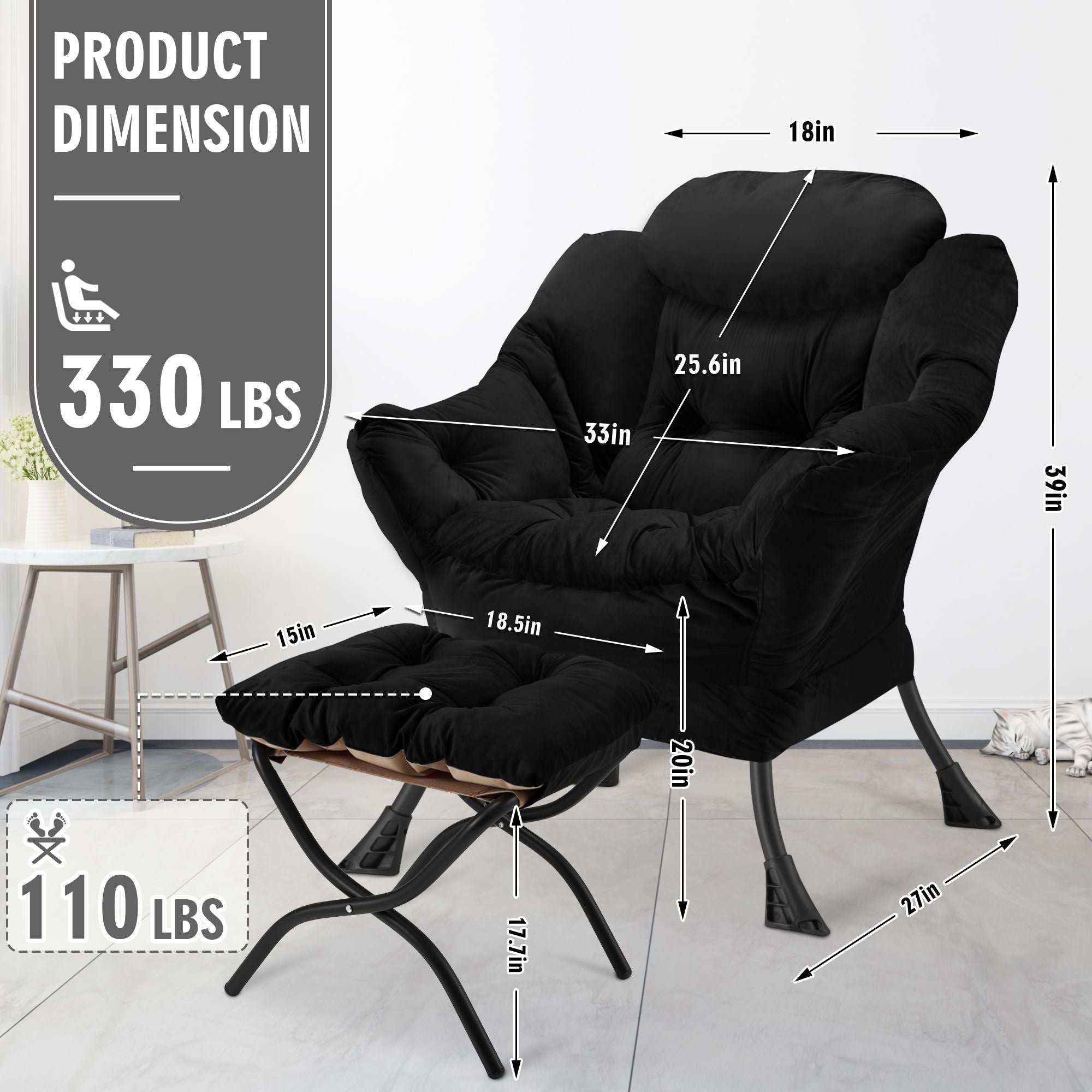 AHB® Lazy Chair with Folding Ottoman Upholstered Sofa Armchair Reading Chair