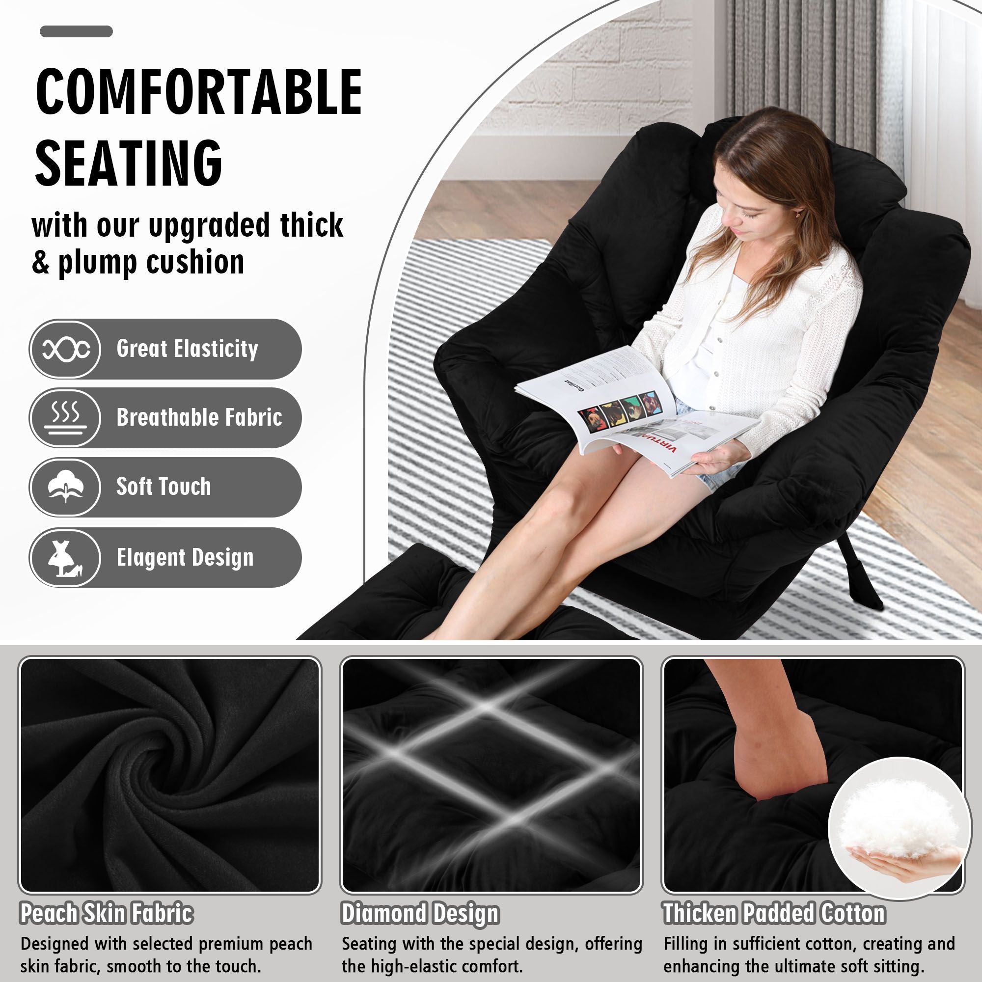 AHB® Lazy Chair with Folding Ottoman Upholstered Sofa Armchair Reading Chair