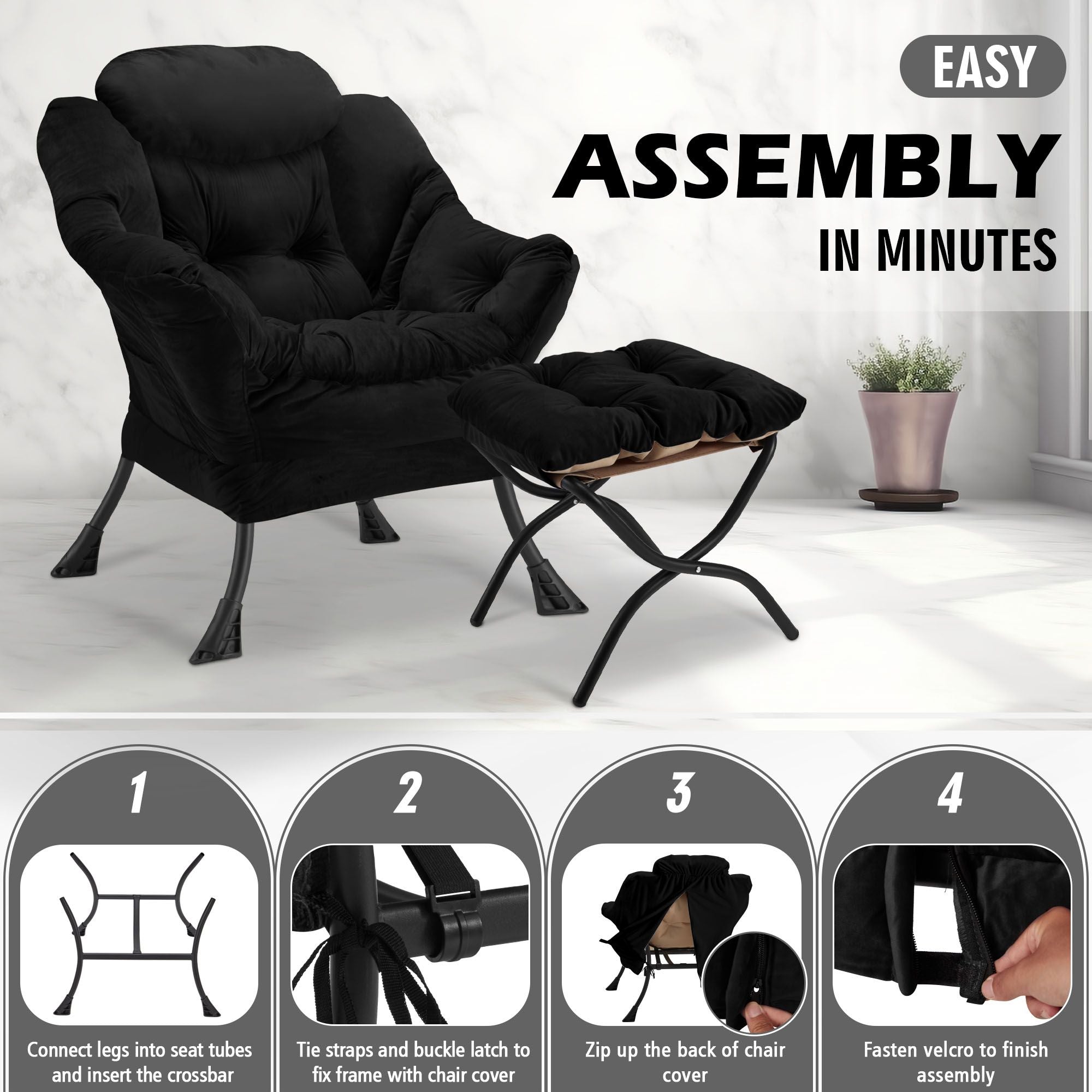 AHB® Lazy Chair with Folding Ottoman Upholstered Sofa Armchair Reading Chair