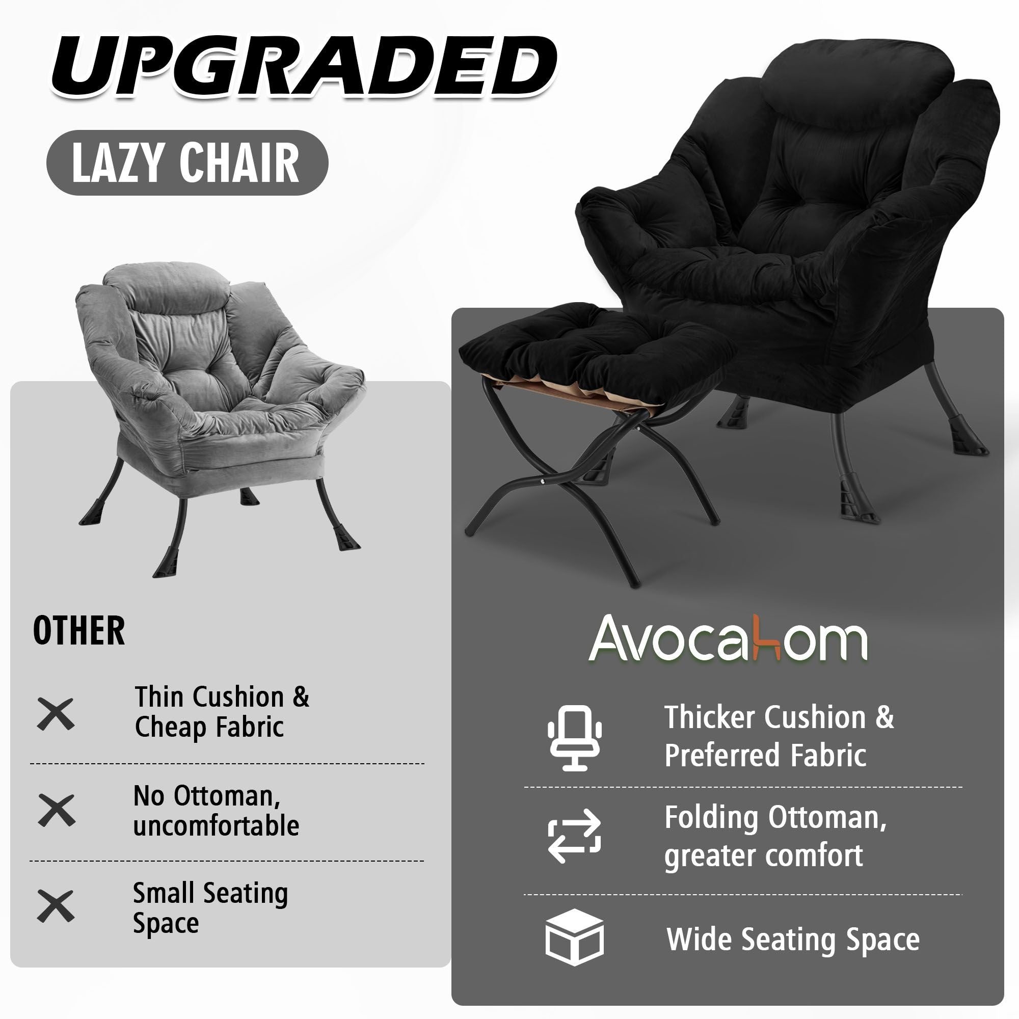 AHB® Lazy Chair with Folding Ottoman Upholstered Sofa Armchair Reading Chair
