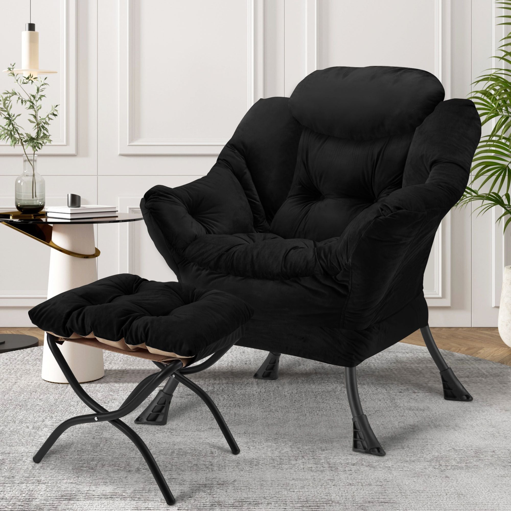 AHB® Lazy Chair with Folding Ottoman Upholstered Sofa Armchair Reading Chair