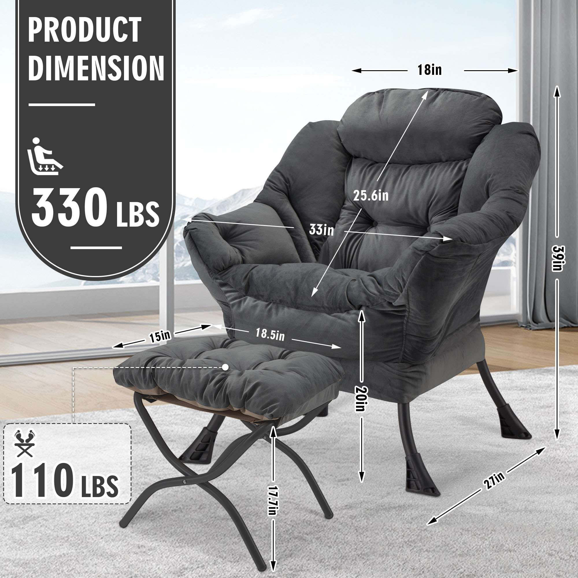 AHB® Lazy Chair with Folding Ottoman Upholstered Sofa Armchair Reading Chair