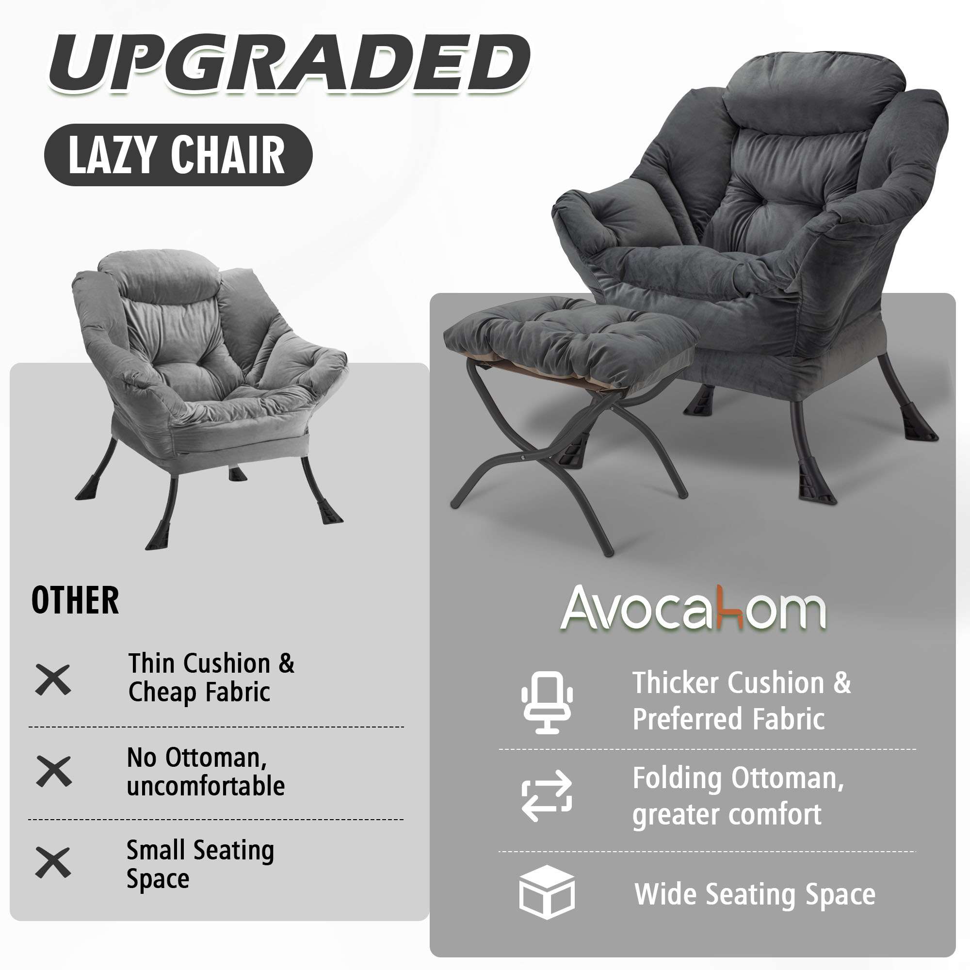 AHB® Lazy Chair with Folding Ottoman Upholstered Sofa Armchair Reading Chair