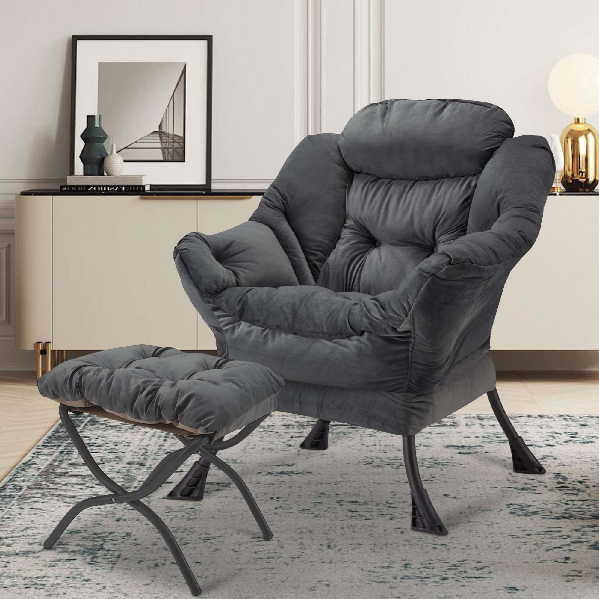 AHB® Lazy Chair with Folding Ottoman Upholstered Sofa Armchair Reading Chair