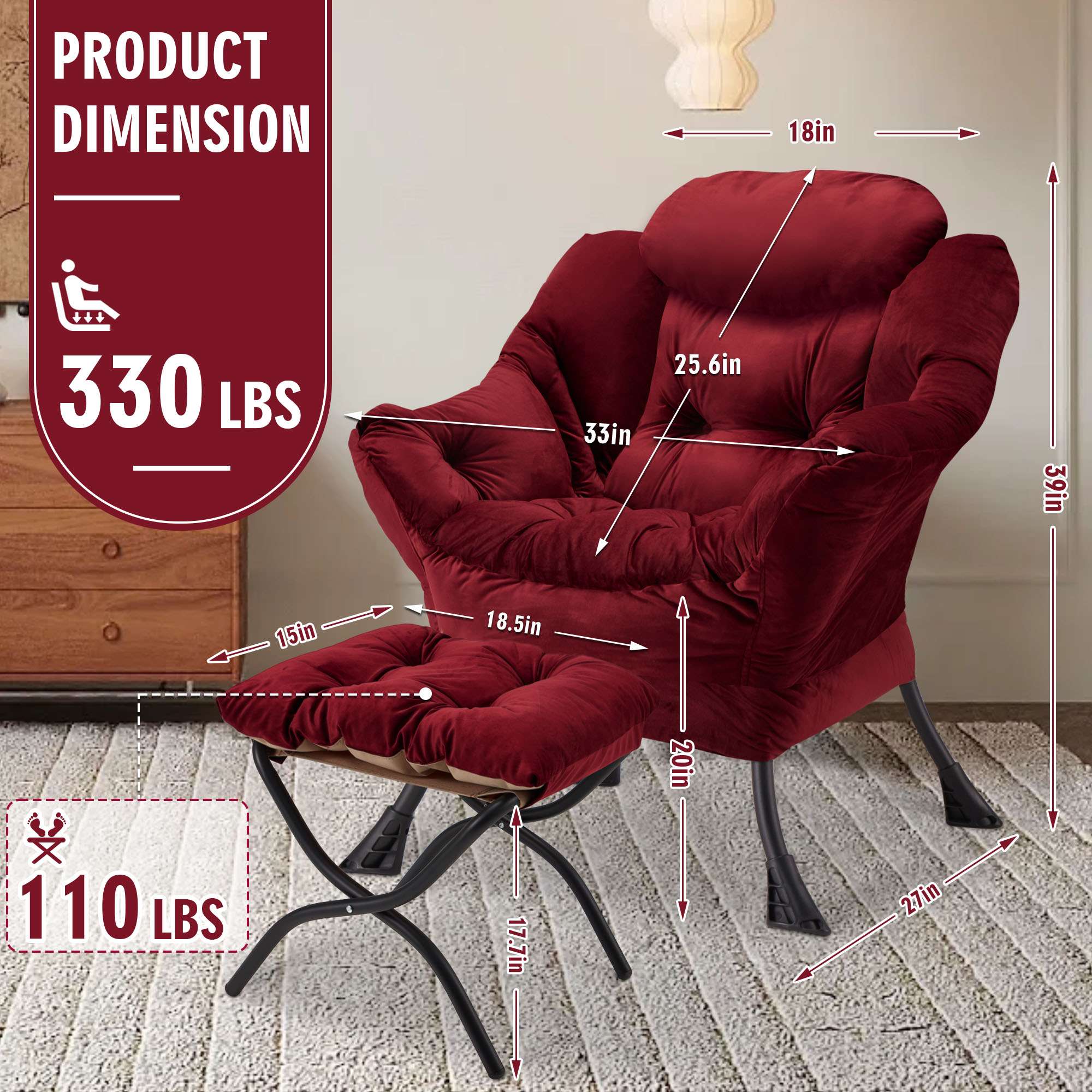 AHB® Lazy Chair with Folding Ottoman Upholstered Sofa Armchair Reading Chair