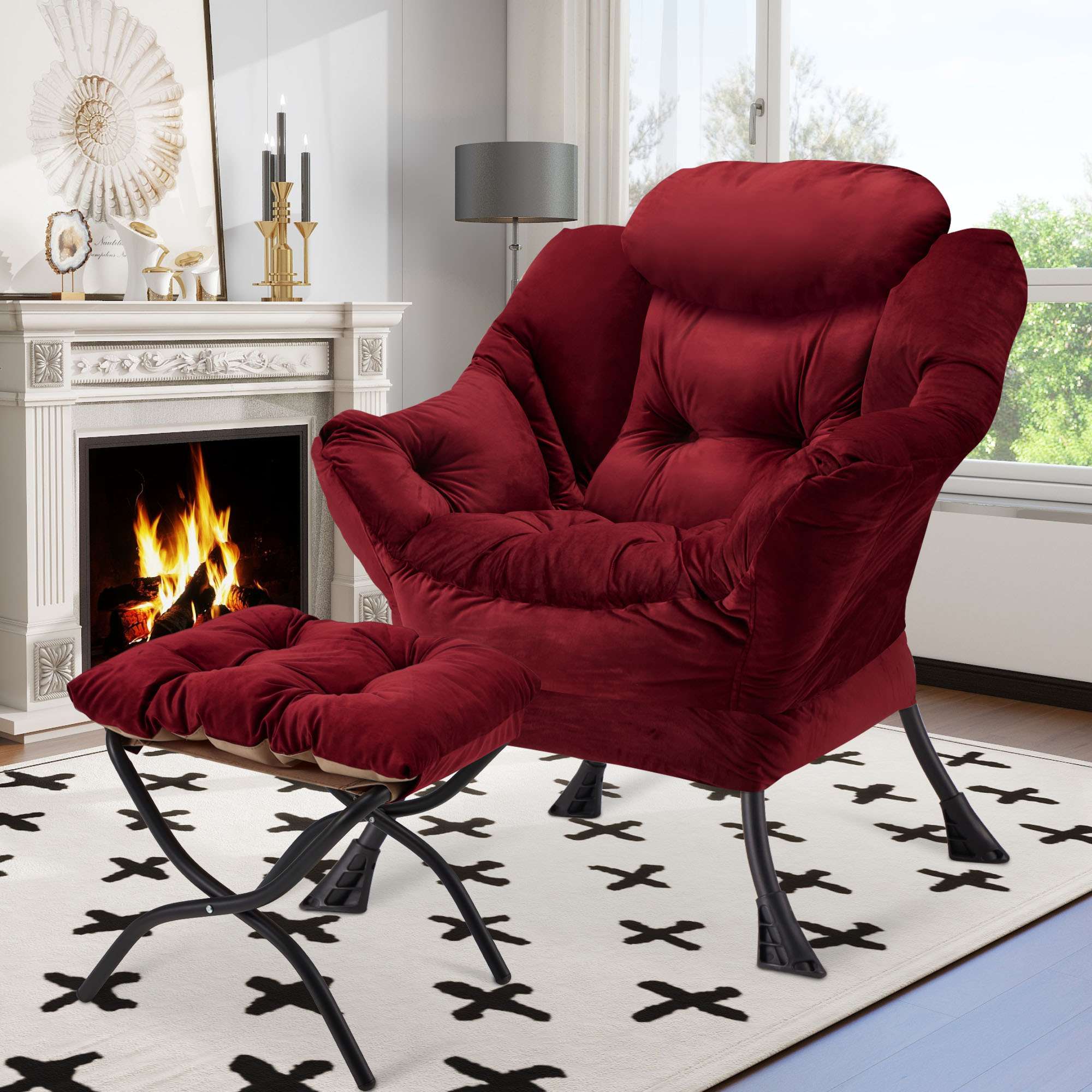 AHB® Lazy Chair with Folding Ottoman Upholstered Sofa Armchair Reading Chair