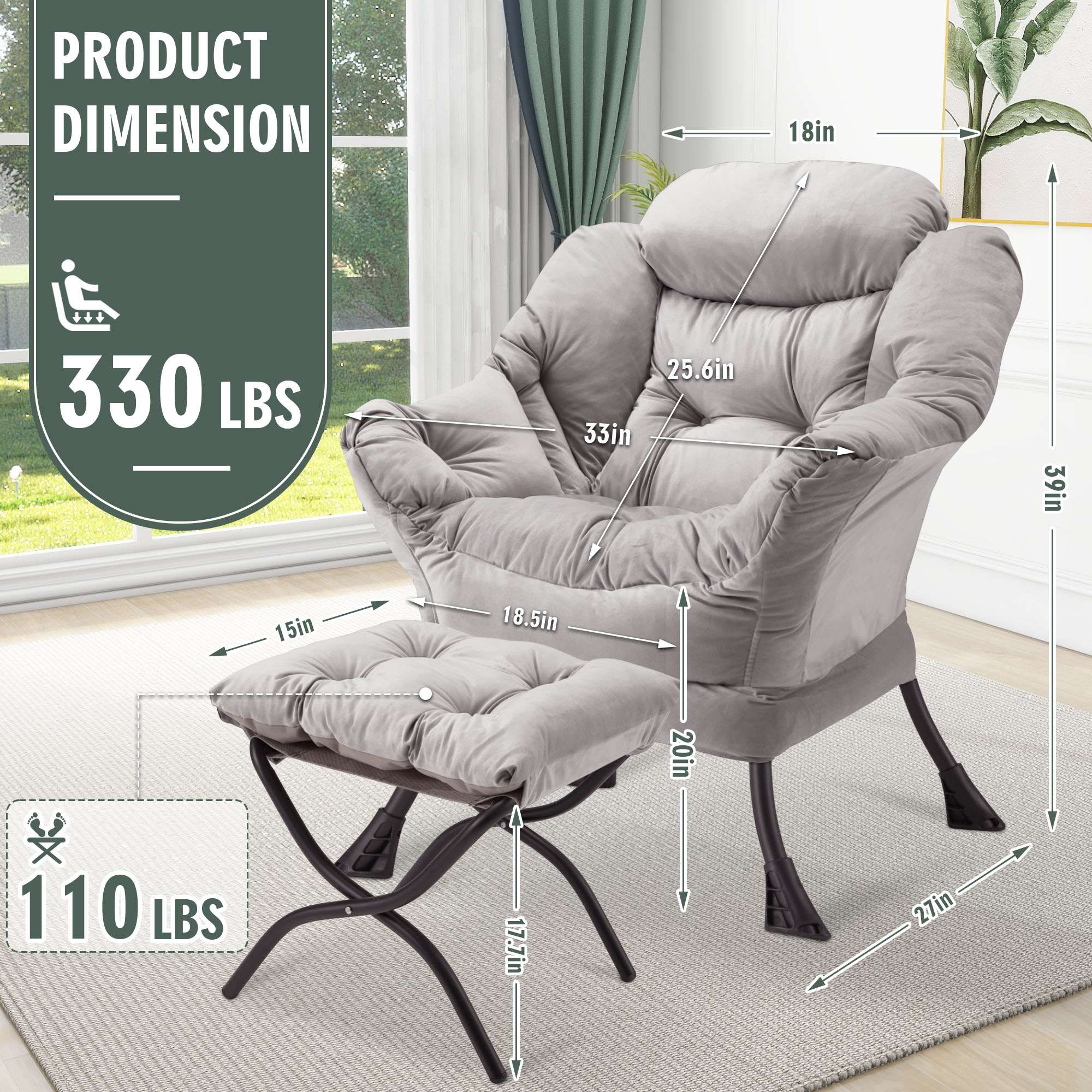 AHB® Lazy Chair with Folding Ottoman Upholstered Sofa Armchair Reading Chair