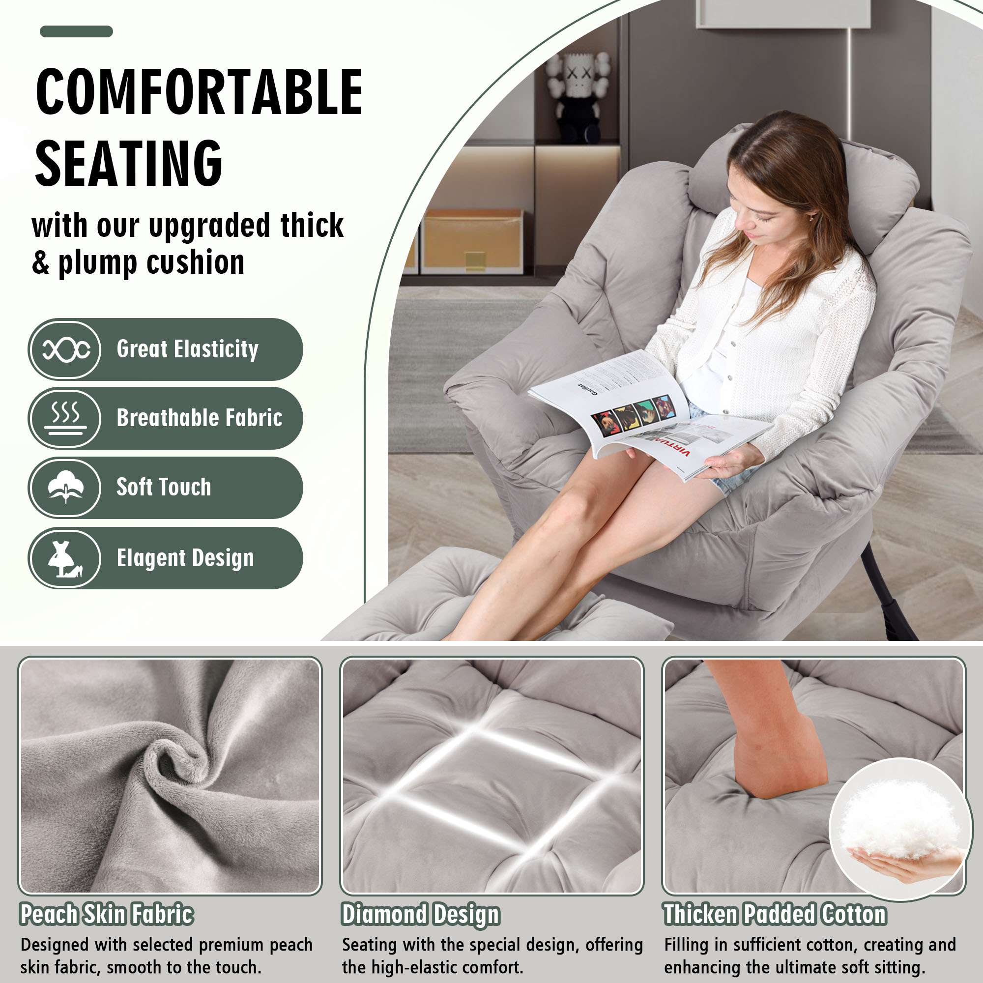 AHB® Lazy Chair with Folding Ottoman Upholstered Sofa Armchair Reading Chair
