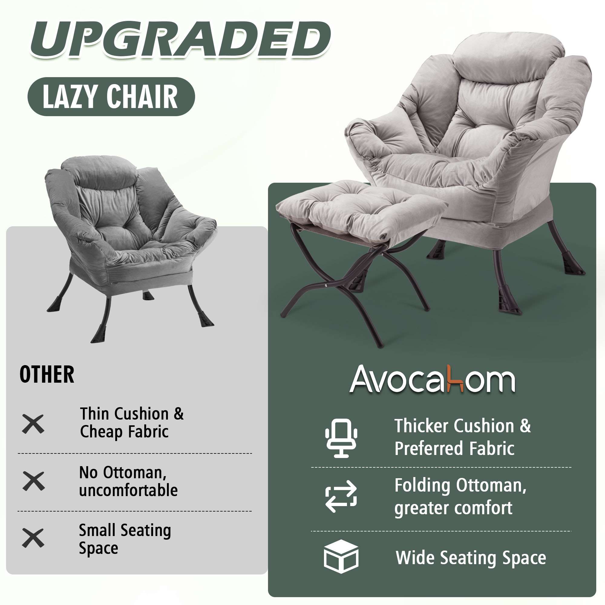 AHB® Lazy Chair with Folding Ottoman Upholstered Sofa Armchair Reading Chair