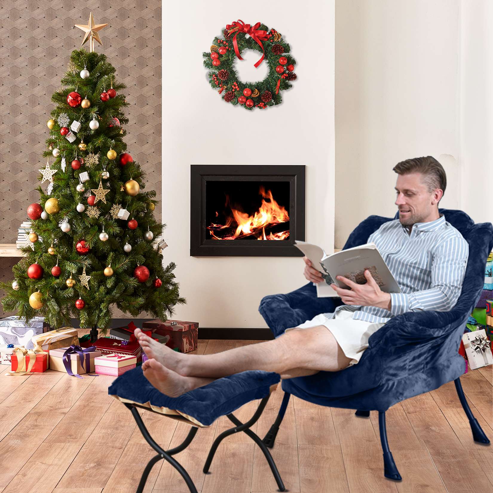 AHB® Lazy Chair with Folding Ottoman Upholstered Sofa Armchair Reading Chair