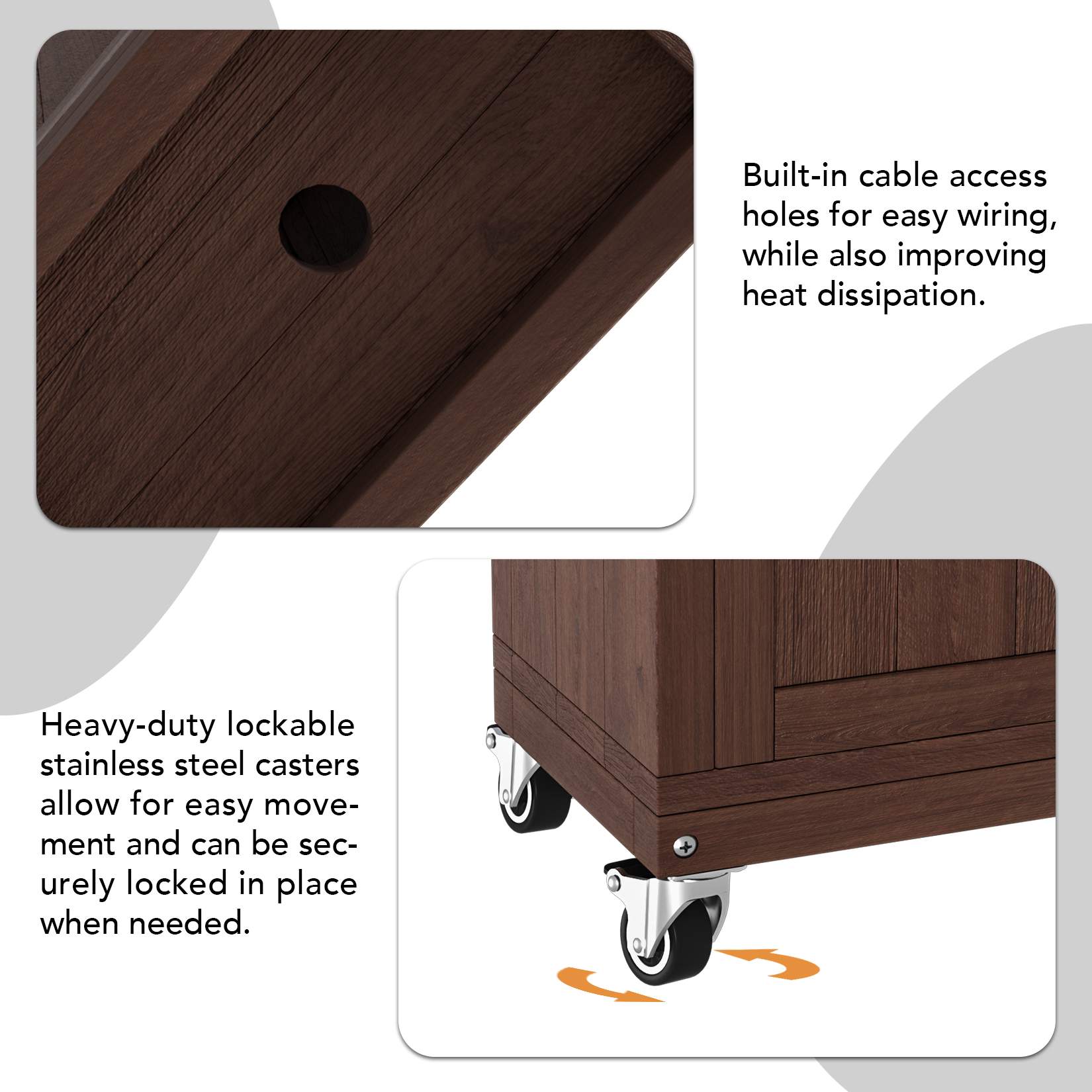 Solid Wood Outdoor Motorized TV Lift Cabinet with Lockable Wheels For 32-65" TVs