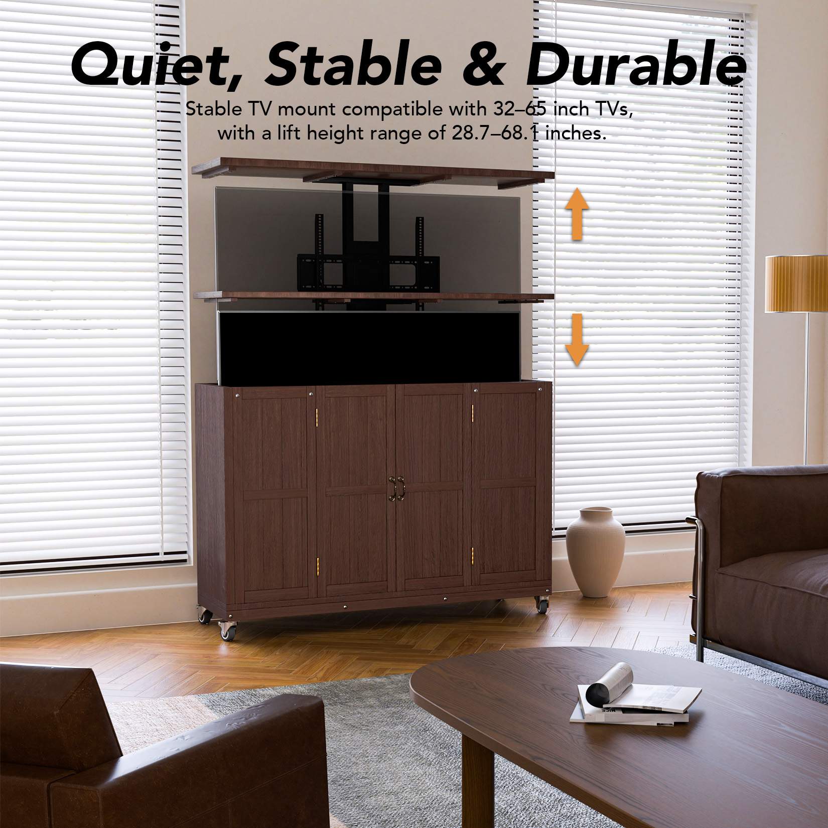 Solid Wood Outdoor Motorized TV Lift Cabinet with Lockable Wheels For 32-65" TVs