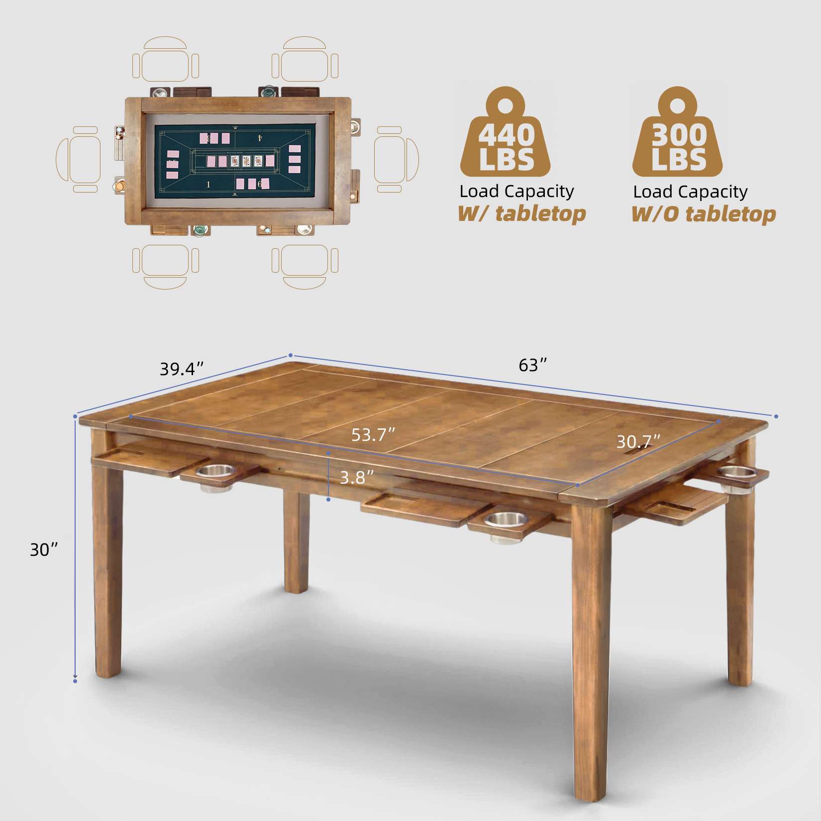 Avocahom 63" x39" Board Game Table for 4-6 with Removable Table Top