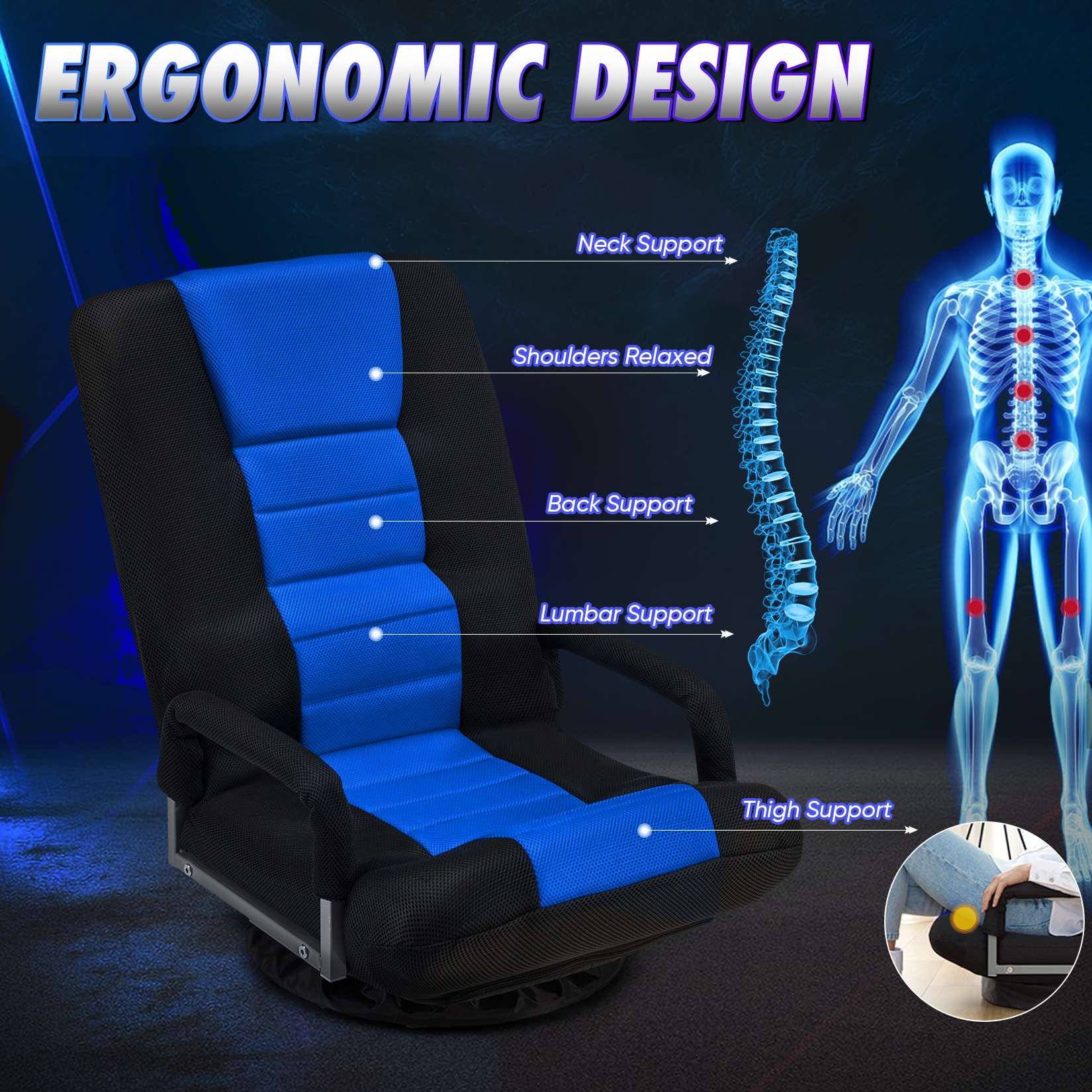 Avocahom Swivel Floor Gaming Chair w/Armrests and 6 Adjustable Postion Backrest