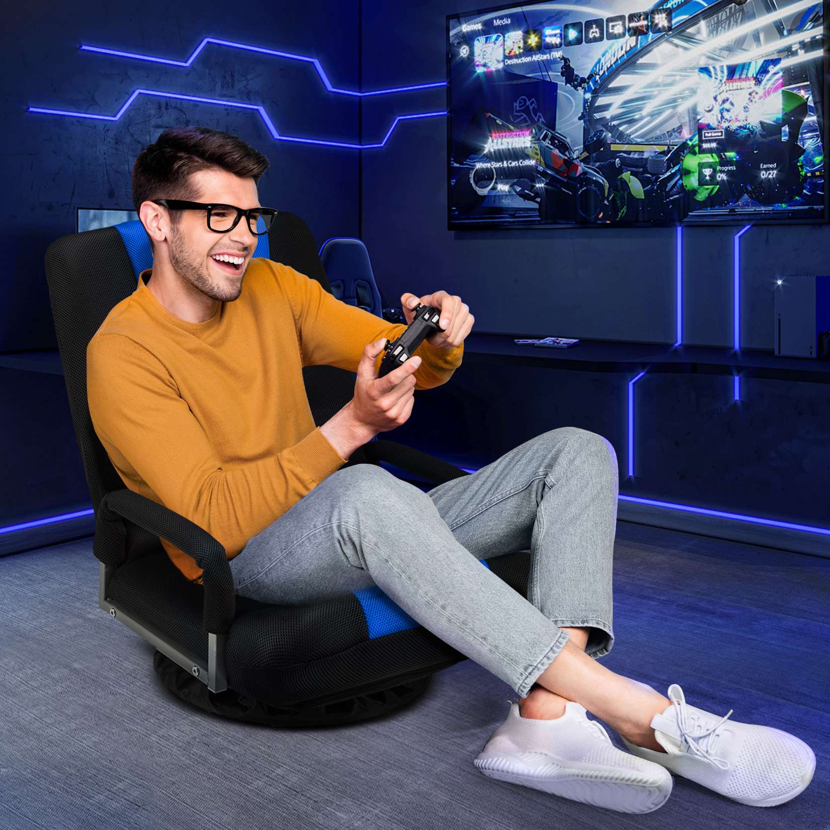 Avocahom Swivel Floor Gaming Chair w/Armrests and 6 Adjustable Postion Backrest