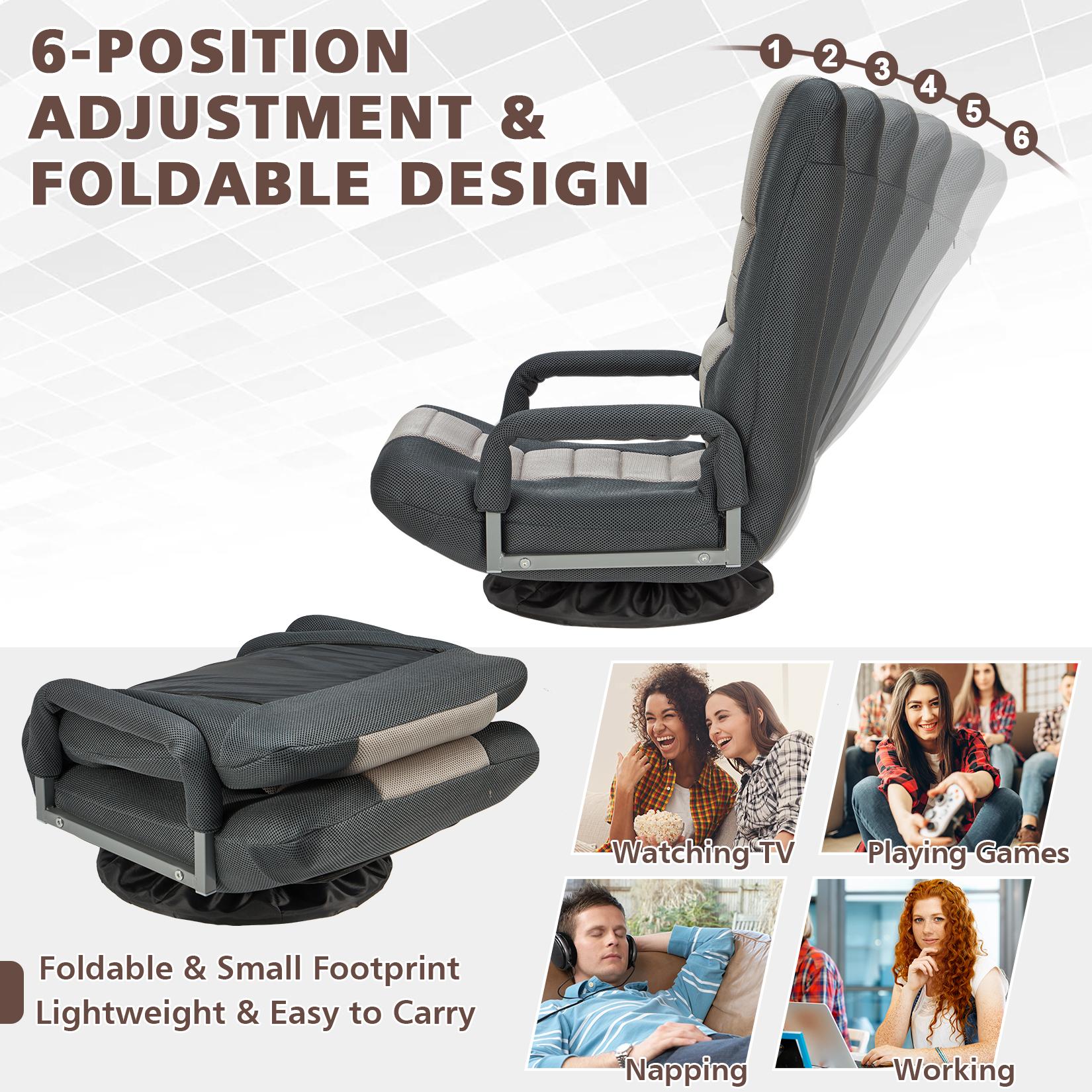 Avocahom Swivel Floor Gaming Chair w/Armrests and 6 Adjustable Postion Backrest