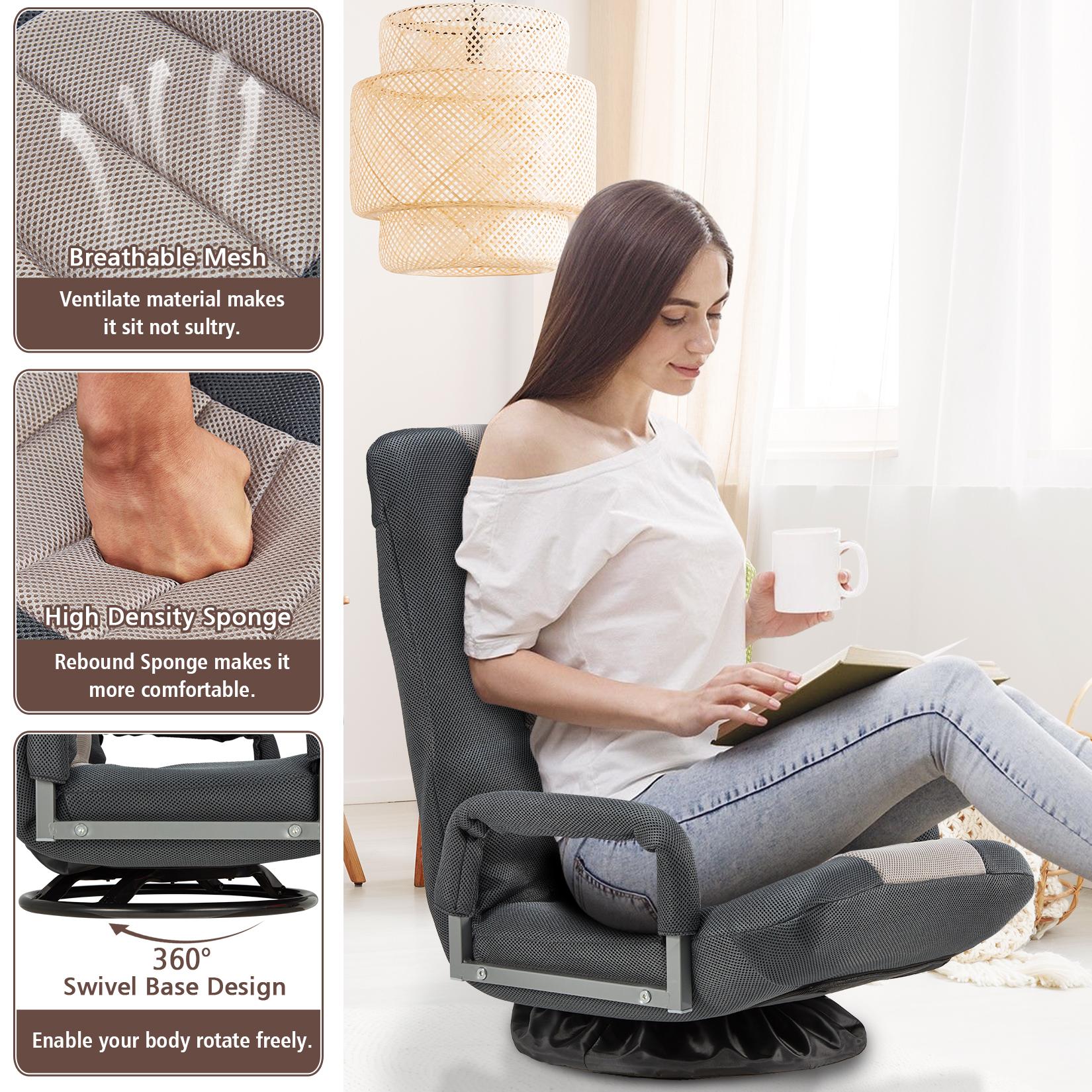 Avocahom Swivel Floor Gaming Chair w/Armrests and 6 Adjustable Postion Backrest