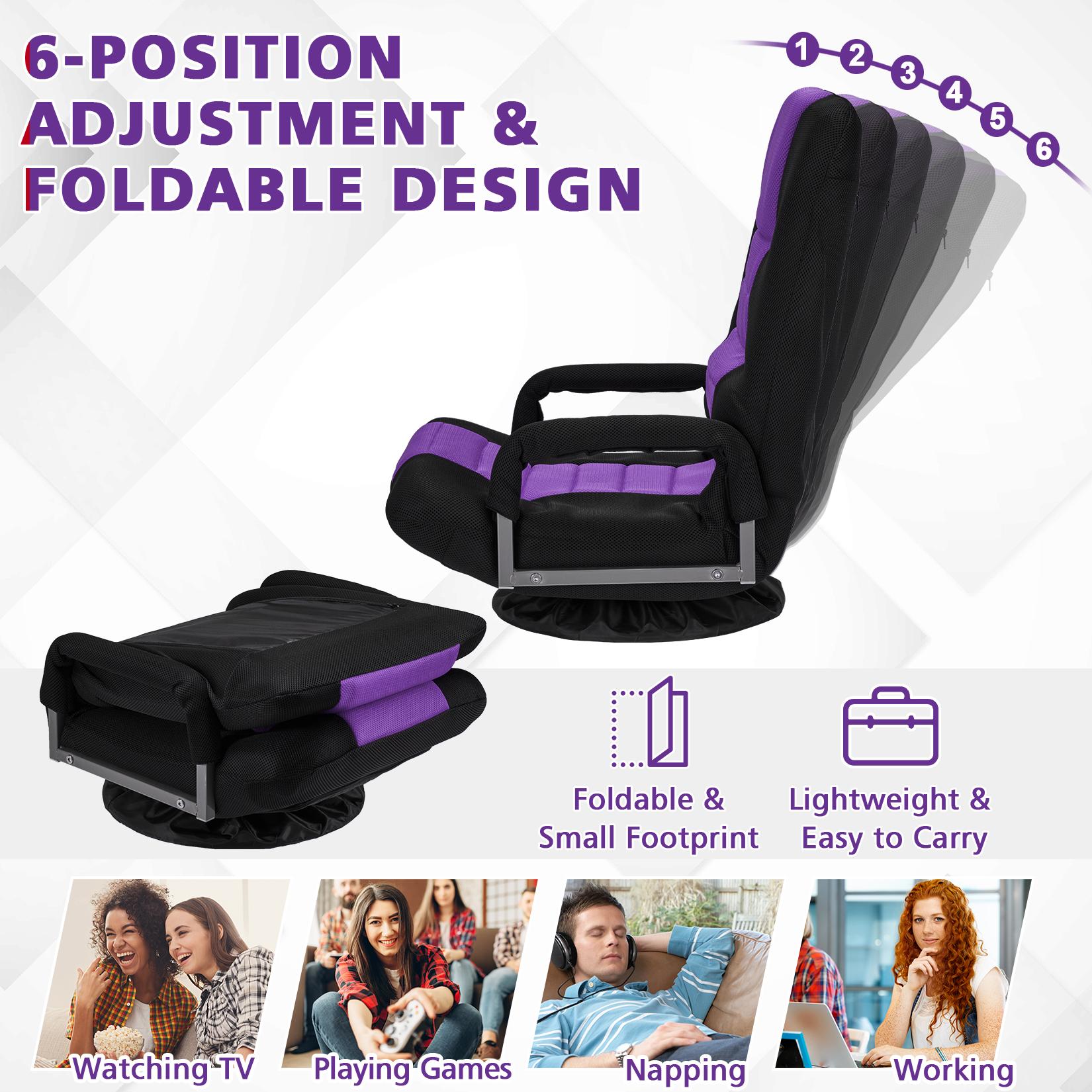 Avocahom Swivel Floor Gaming Chair w/Armrests and 6 Adjustable Postion Backrest