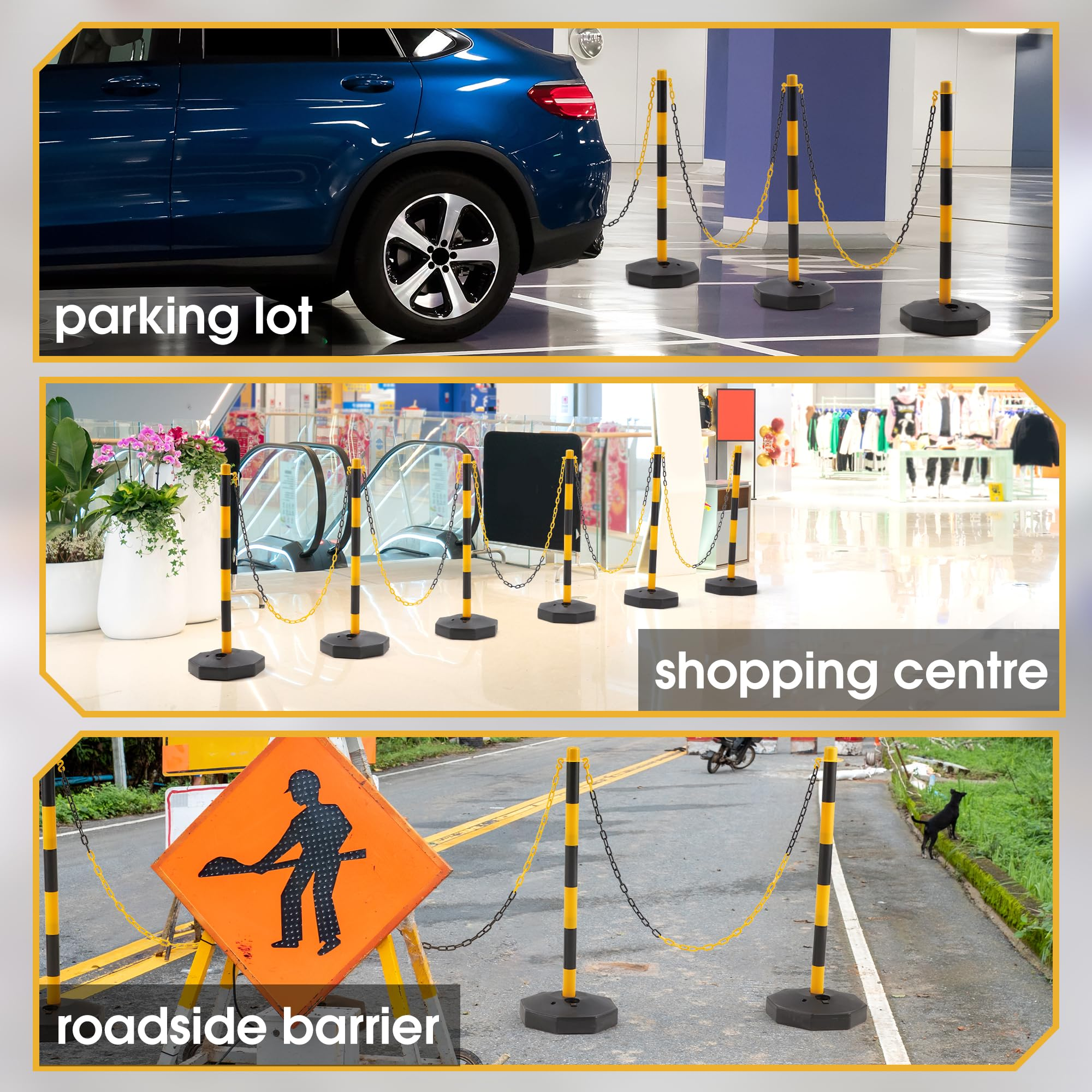 AHB® 6 Pack Traffic Barricade Delineator Post with Fillable Base, Crowd Control Barriers, Cones for Parking Lot, Adjustable Stanchions with 5.4FT Plastic Chain Outdoor and Indoor