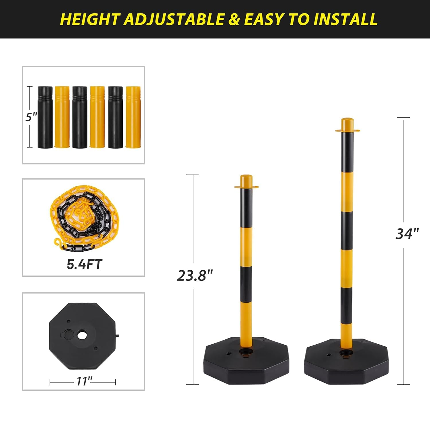 AHB® 6 Pack Traffic Barricade Delineator Post with Fillable Base, Crowd Control Barriers, Cones for Parking Lot, Adjustable Stanchions with 5.4FT Plastic Chain Outdoor and Indoor