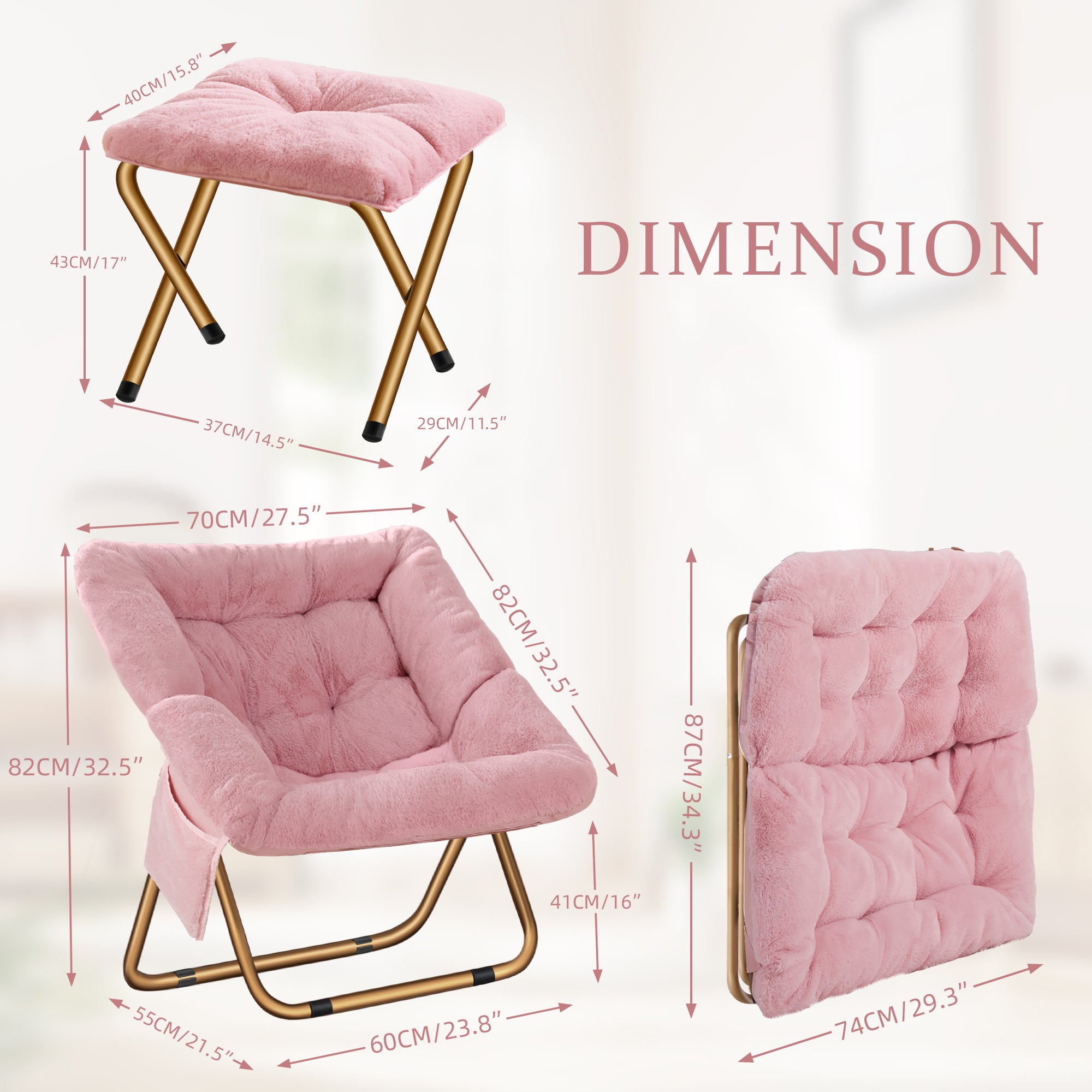 Comfy Saucer Chair, Foldable Living Room Chairs, Soft Faux Fur Lounge Chair for Bedroom, Reading Chairs for Adults,Teens, X-Large