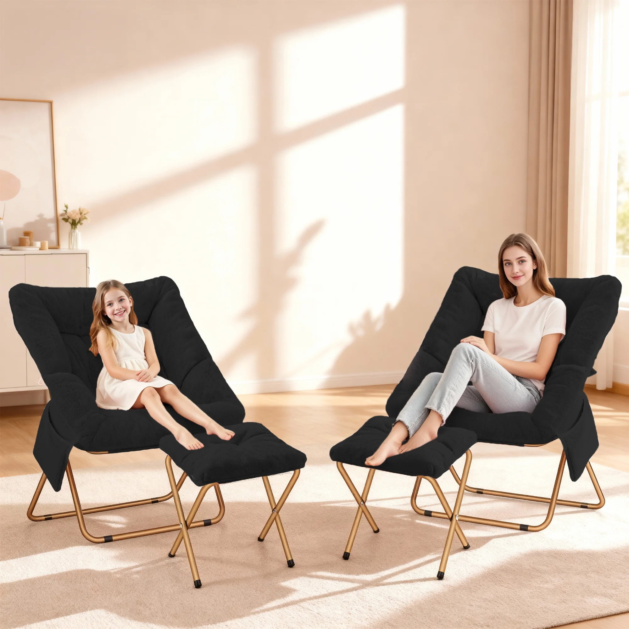 Comfy Saucer Chair, Foldable Living Room Chairs, Soft Faux Fur Lounge Chair for Bedroom, Reading Chairs for Adults,Teens, X-Large